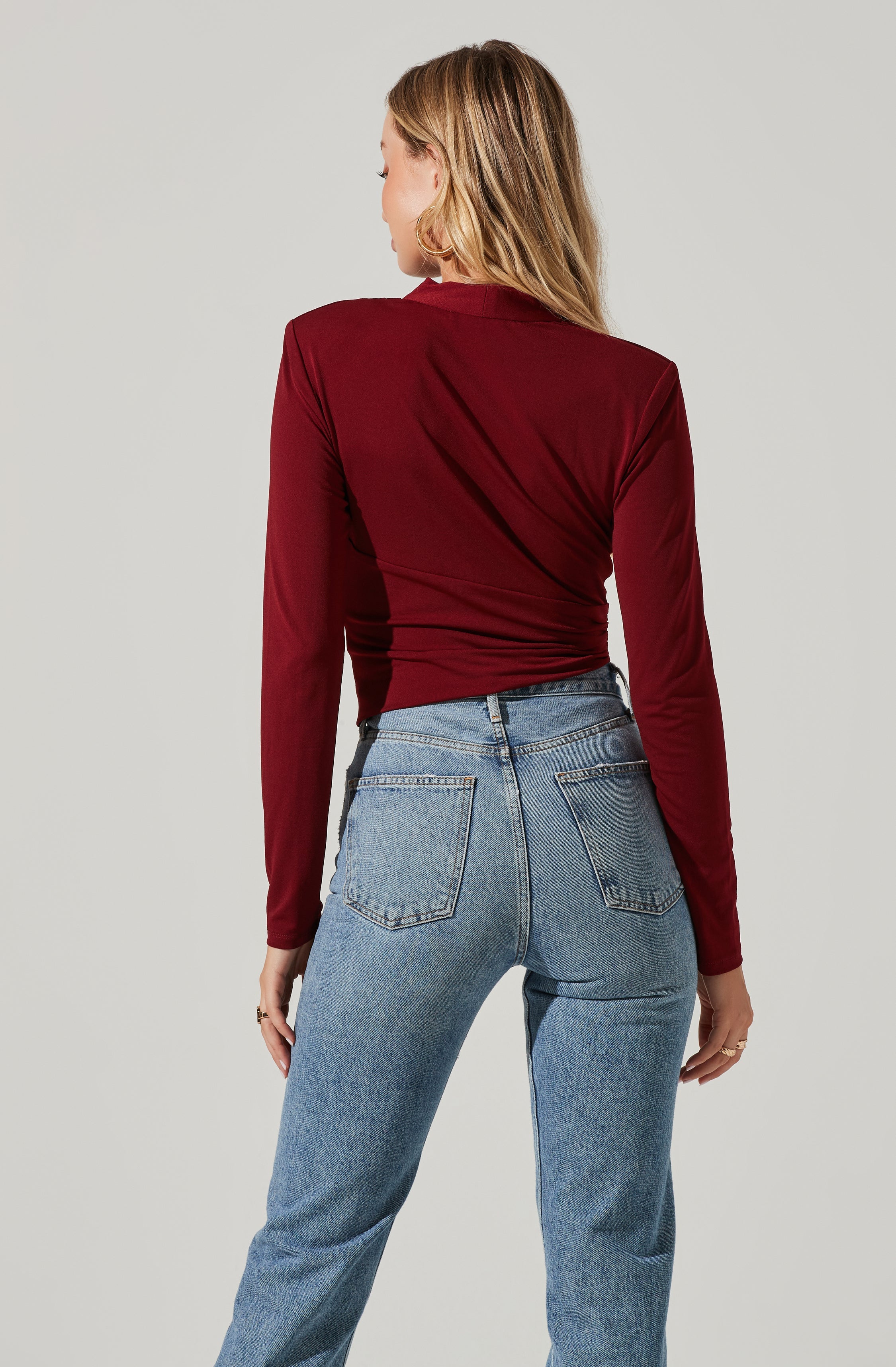 Shawl Collar Wrapped Long Sleeve Top-Aljck