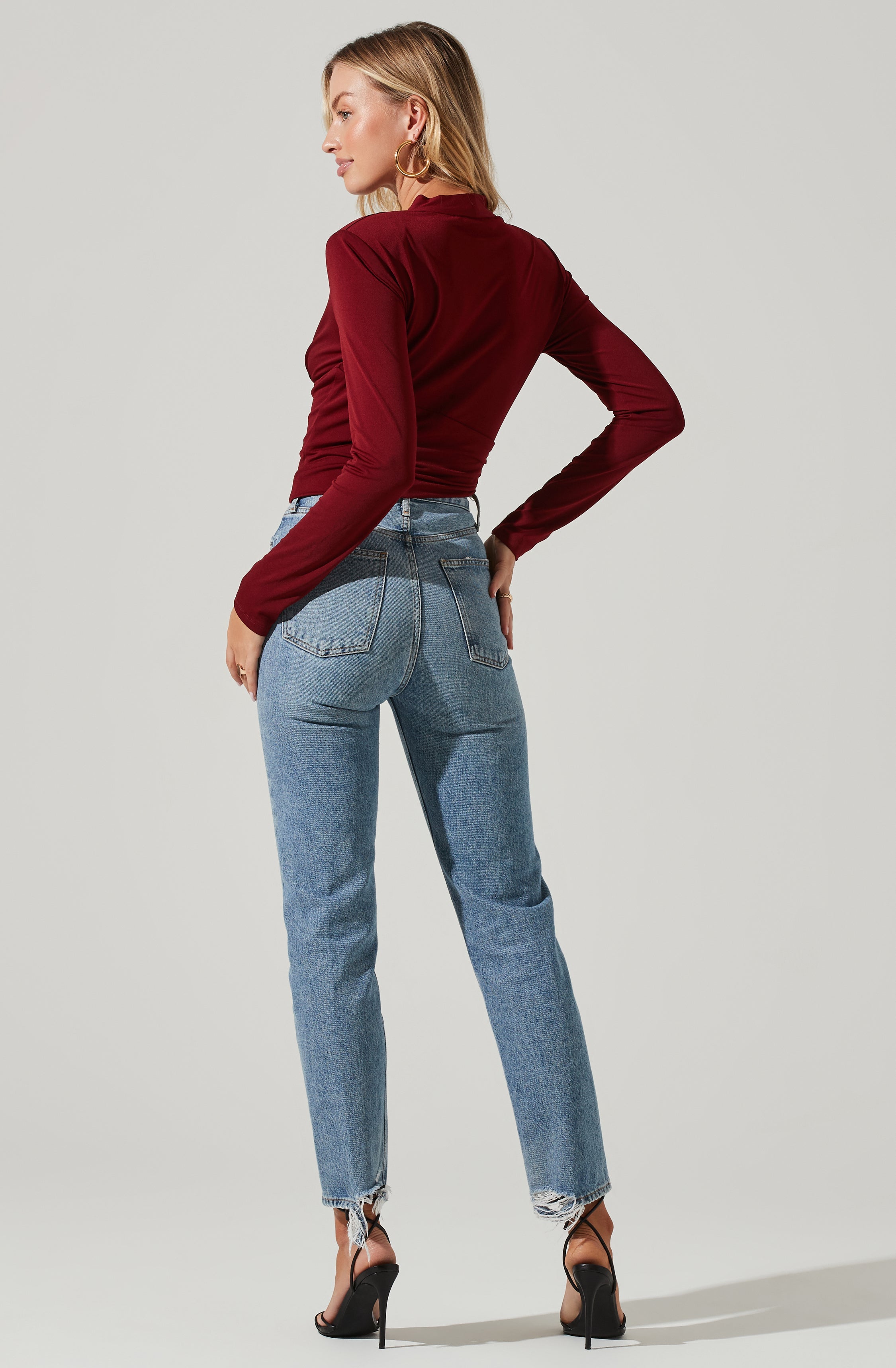 Shawl Collar Wrapped Long Sleeve Top-Aljck