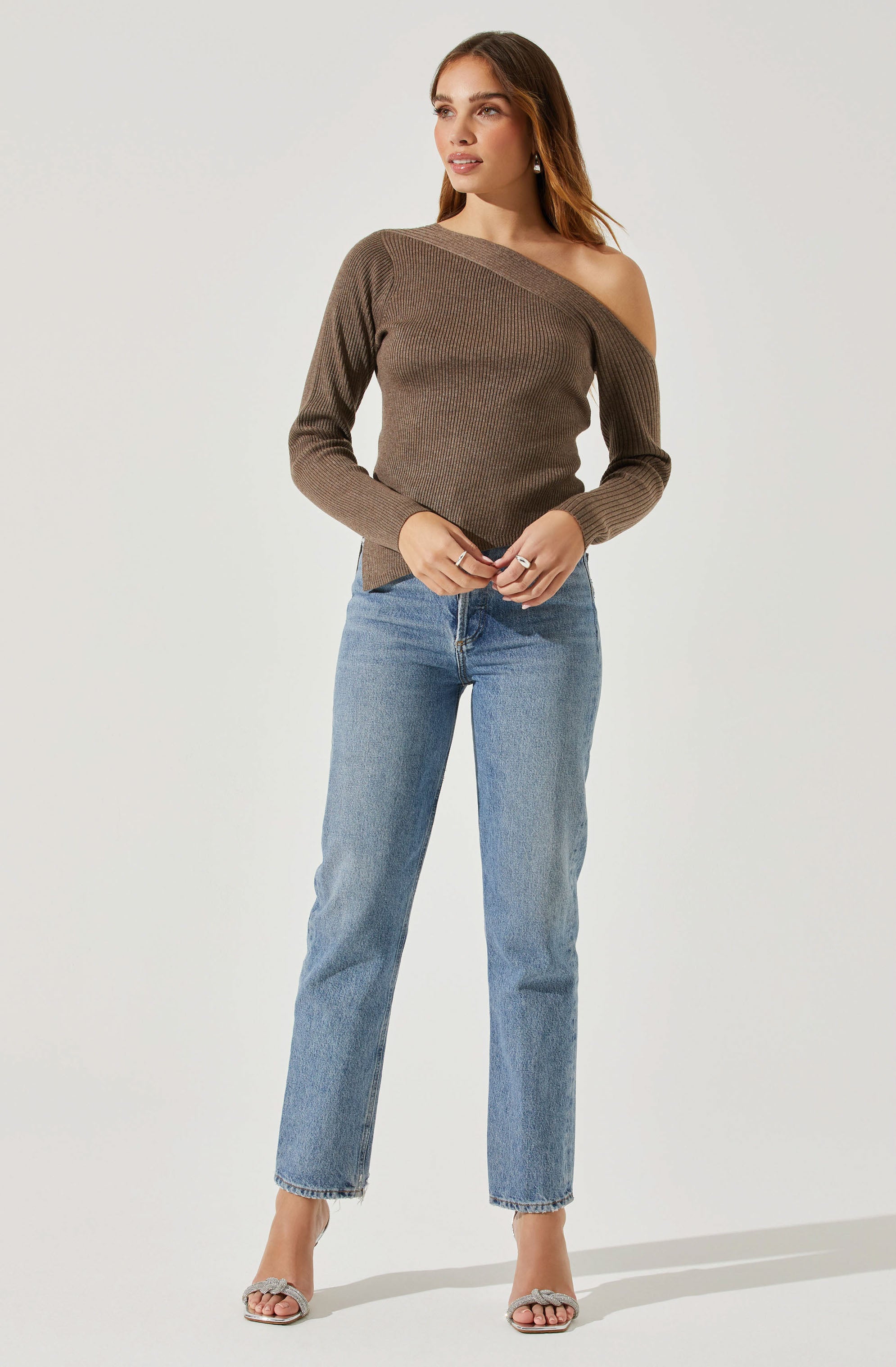 Aldari Off Shoulder Ribbed Sweater-Aljck