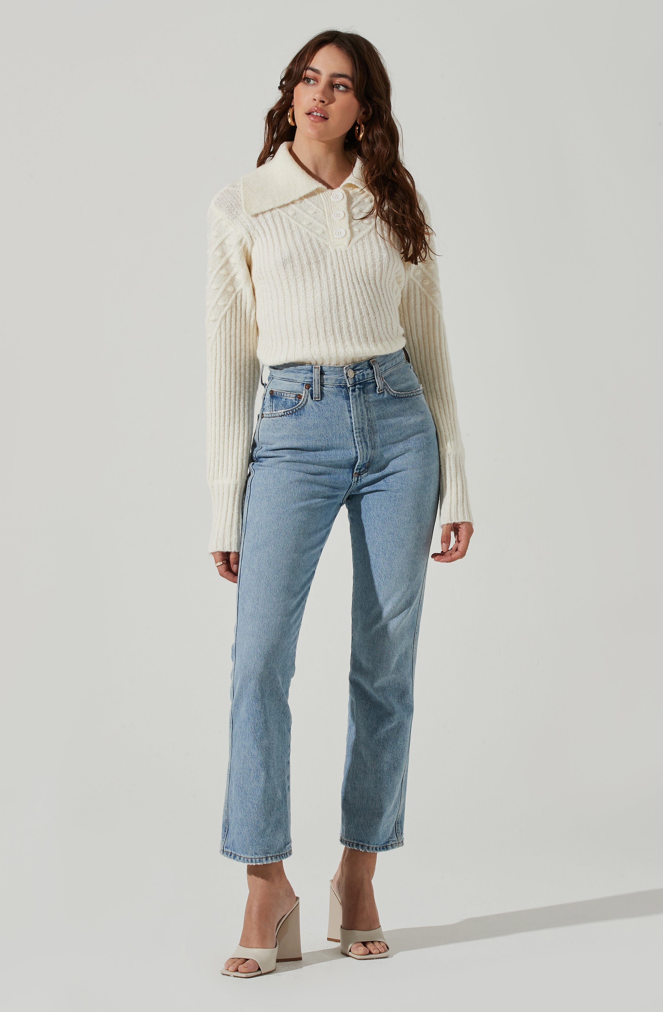 Button Polo Sweater-Aljck