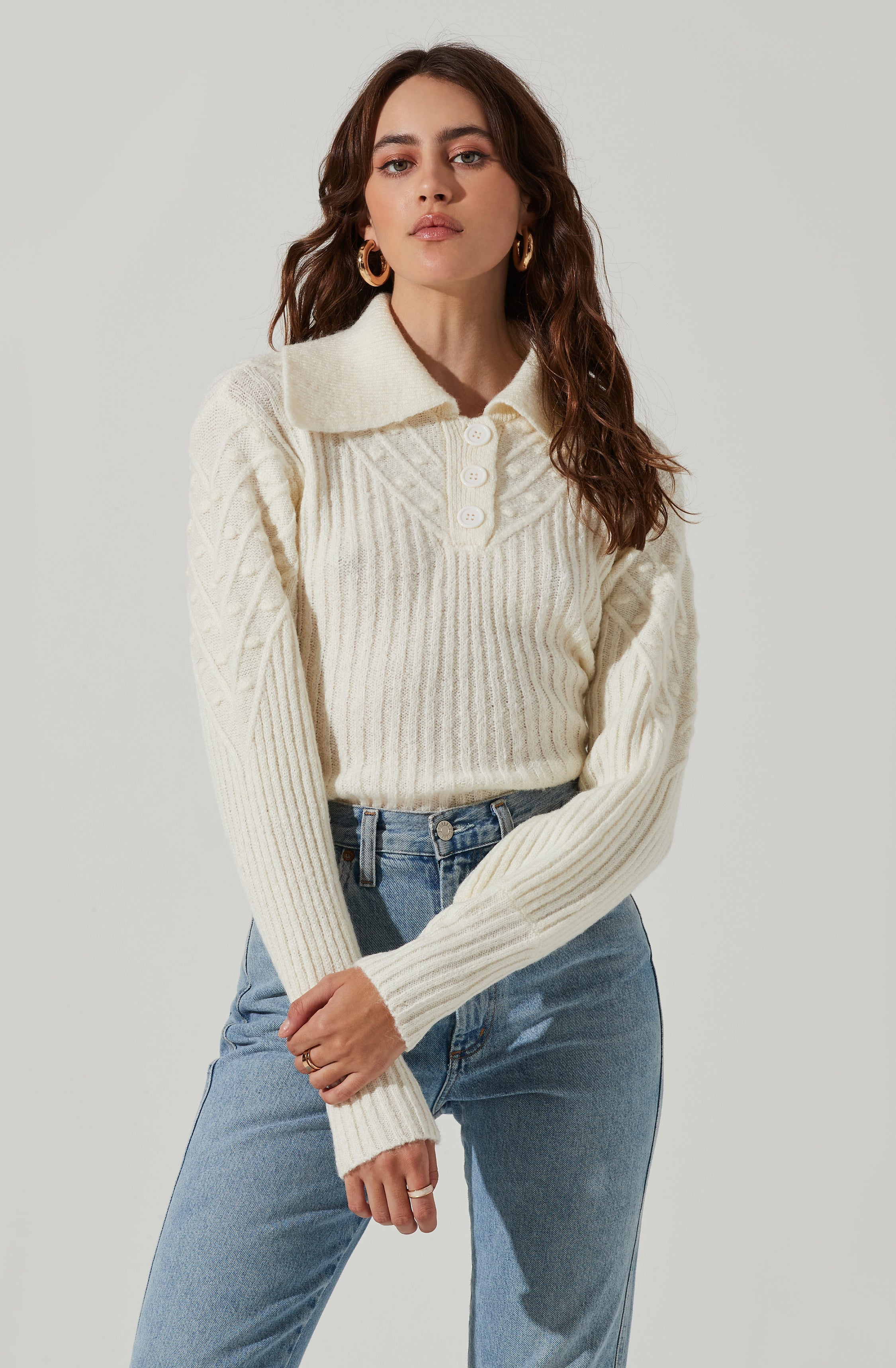 Button Polo Sweater-Aljck