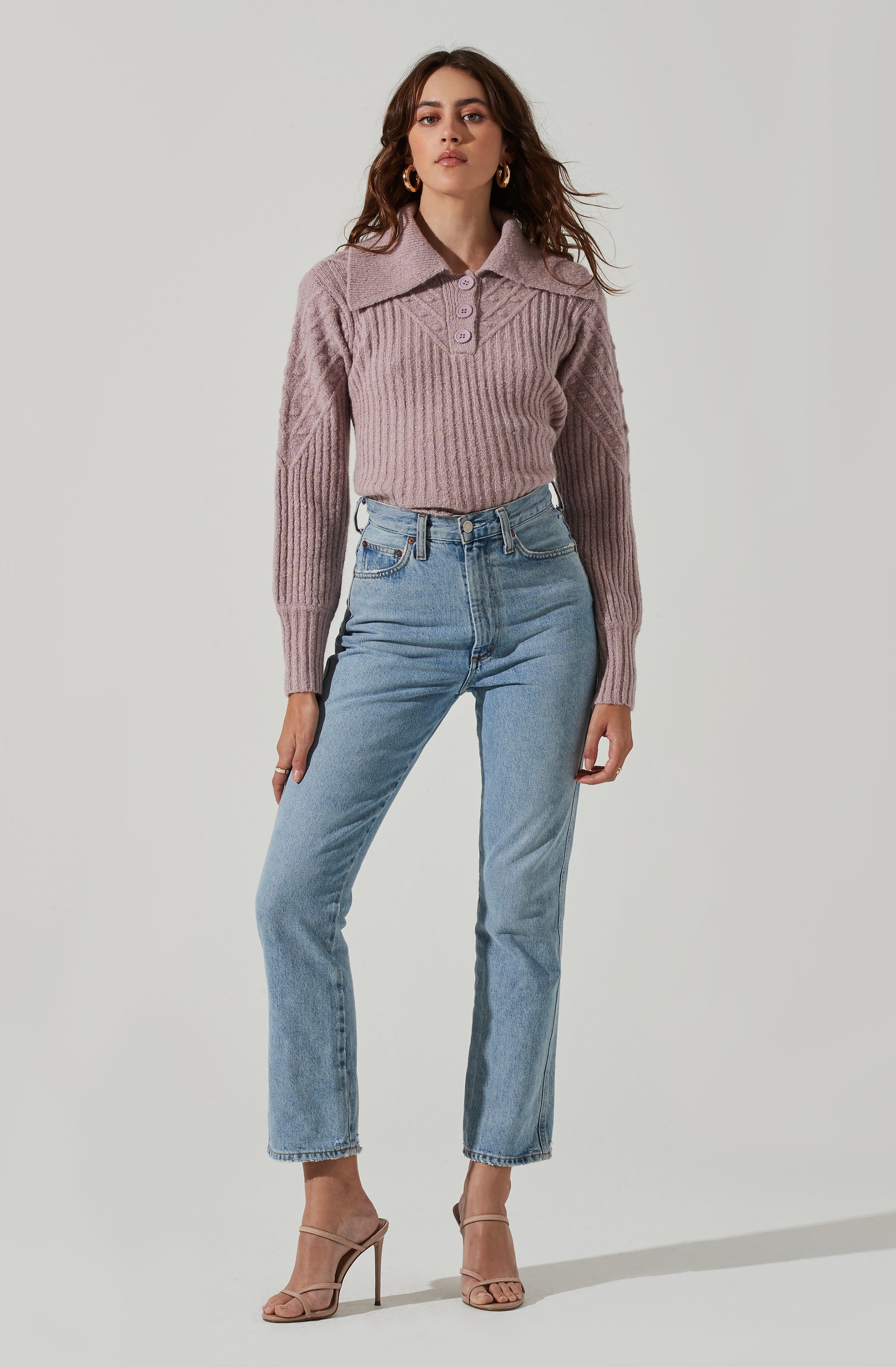 Button Polo Sweater-Aljck