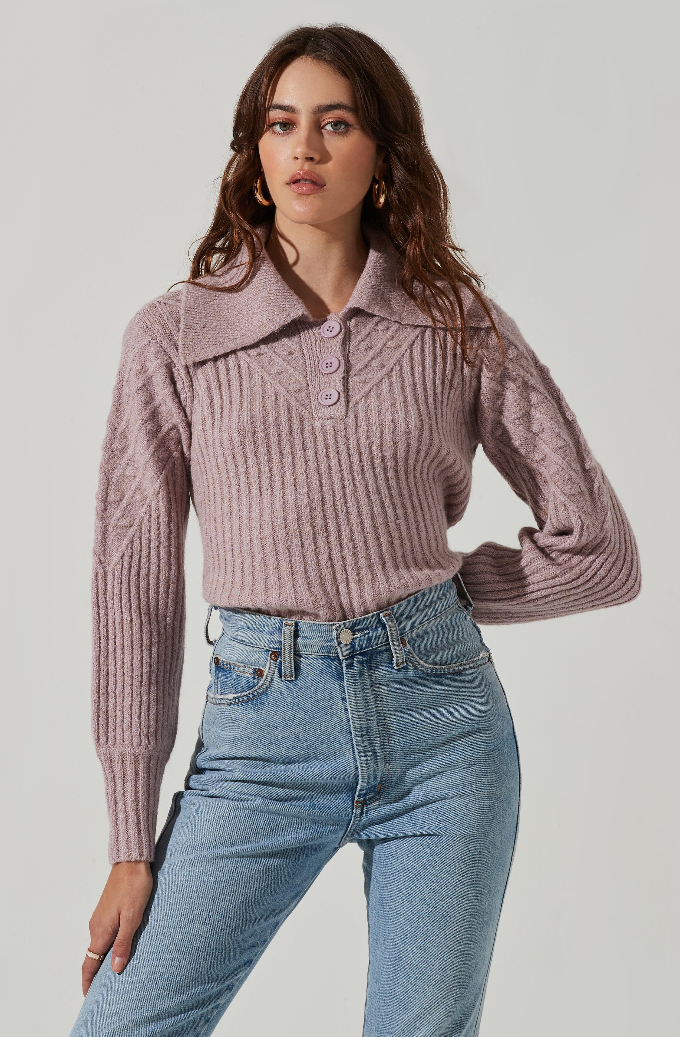 Button Polo Sweater-Aljck