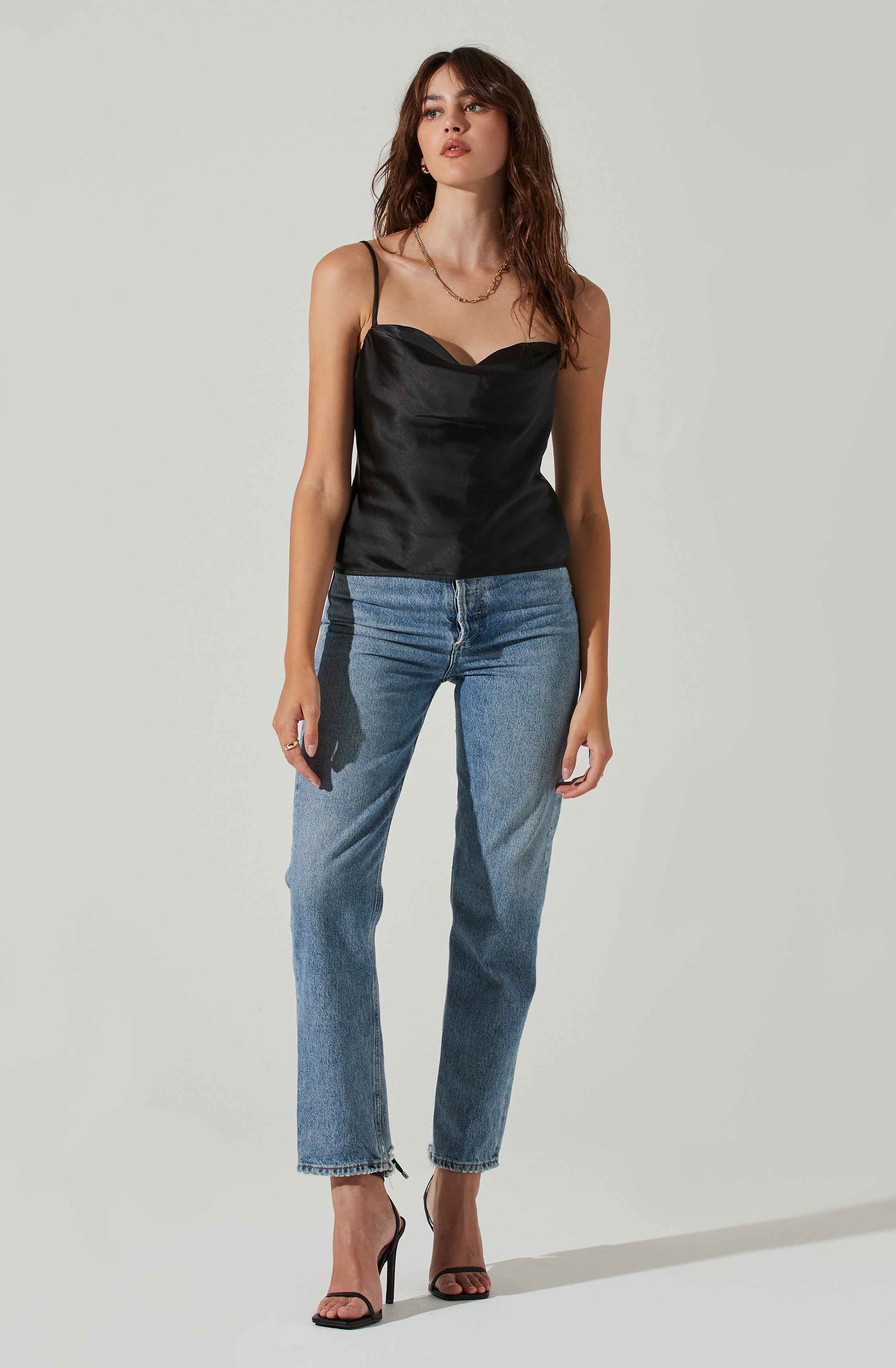 Satin Cowl Neck Cami-Aljck