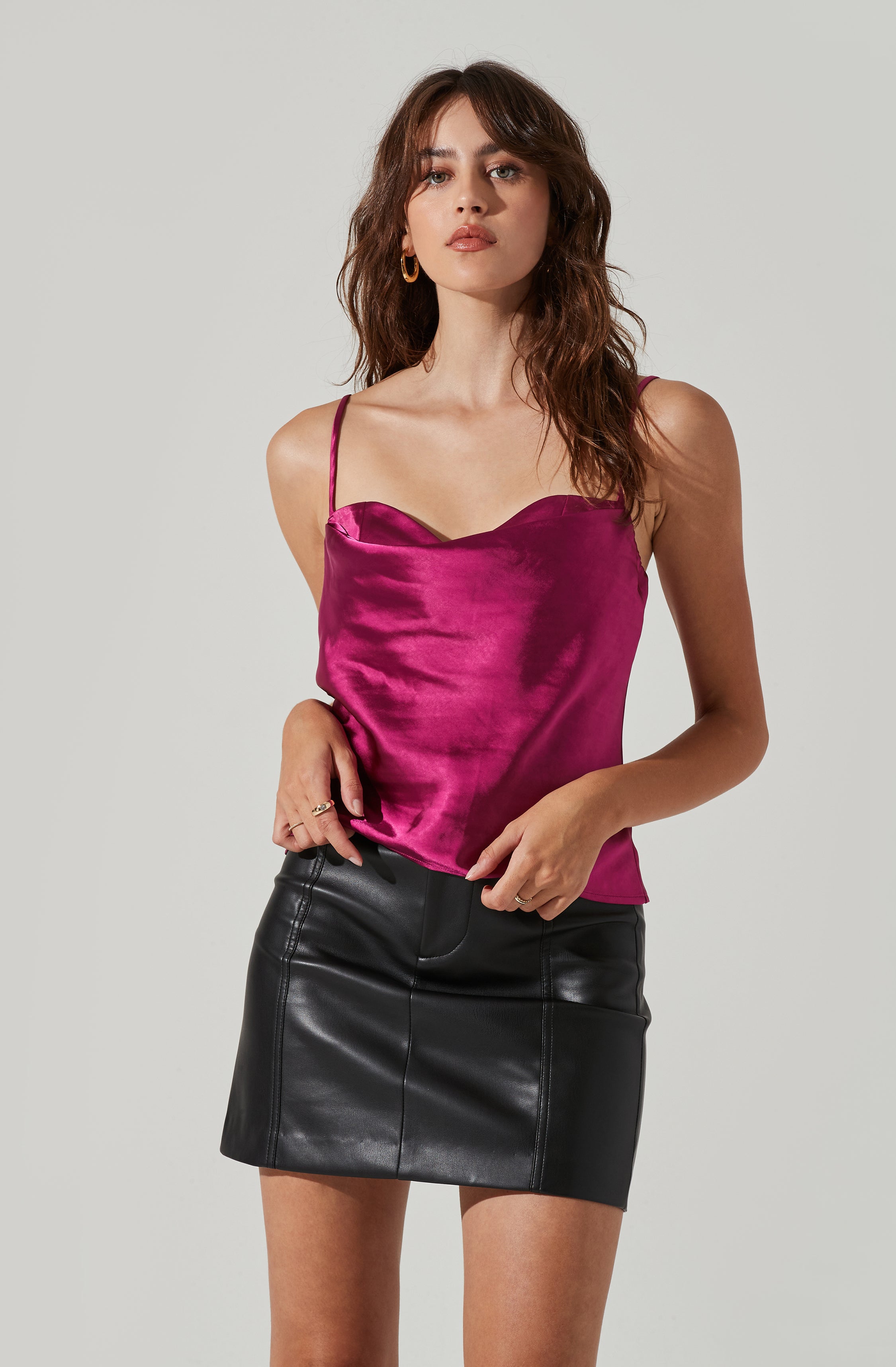 Satin Cowl Neck Cami-Aljck