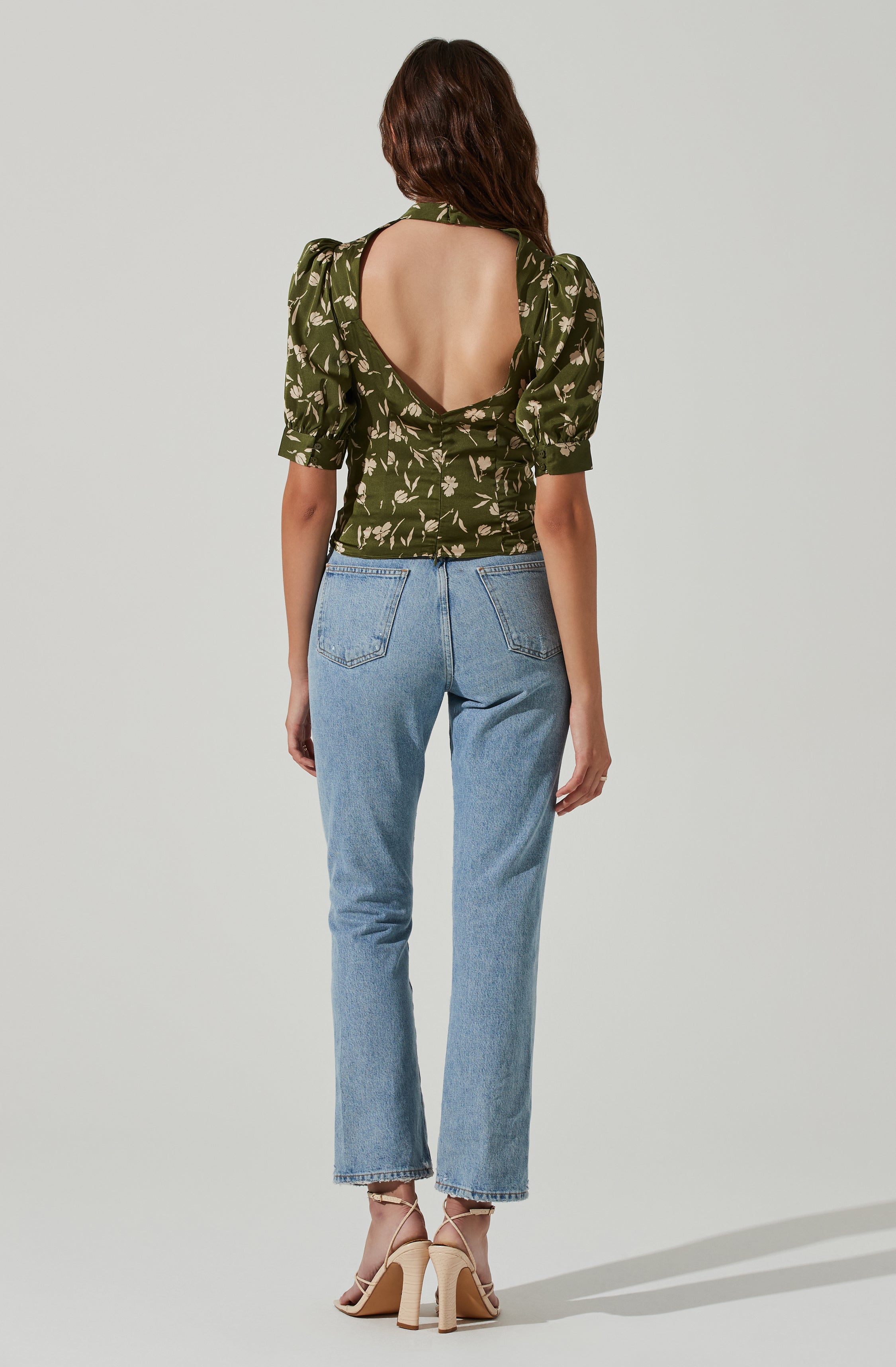 Floral Mock Neck Cowl Drape Top-Aljck