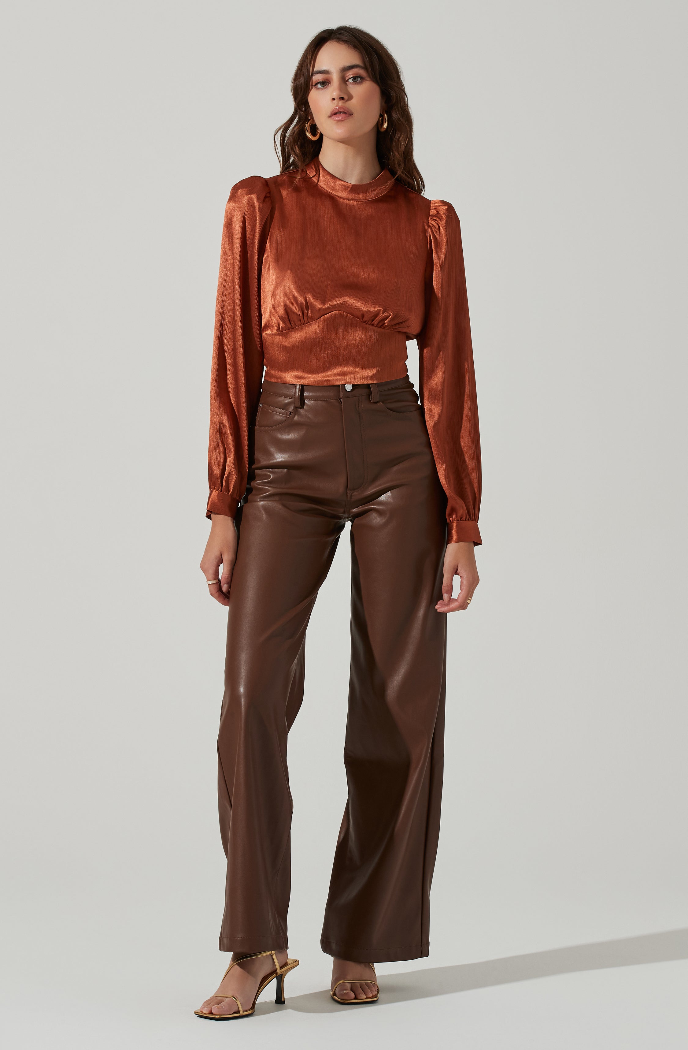 Long Sleeve Mock Neck Open Tie Back Top-Aljck