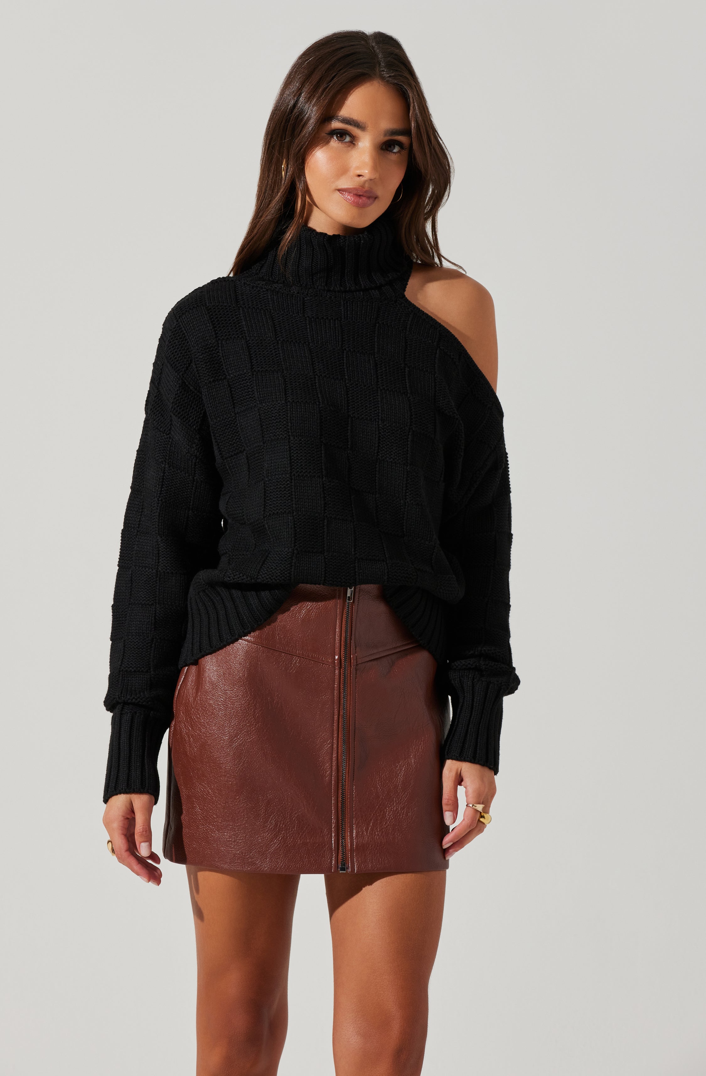 Mock Neck Cutout Sweater-Aljck