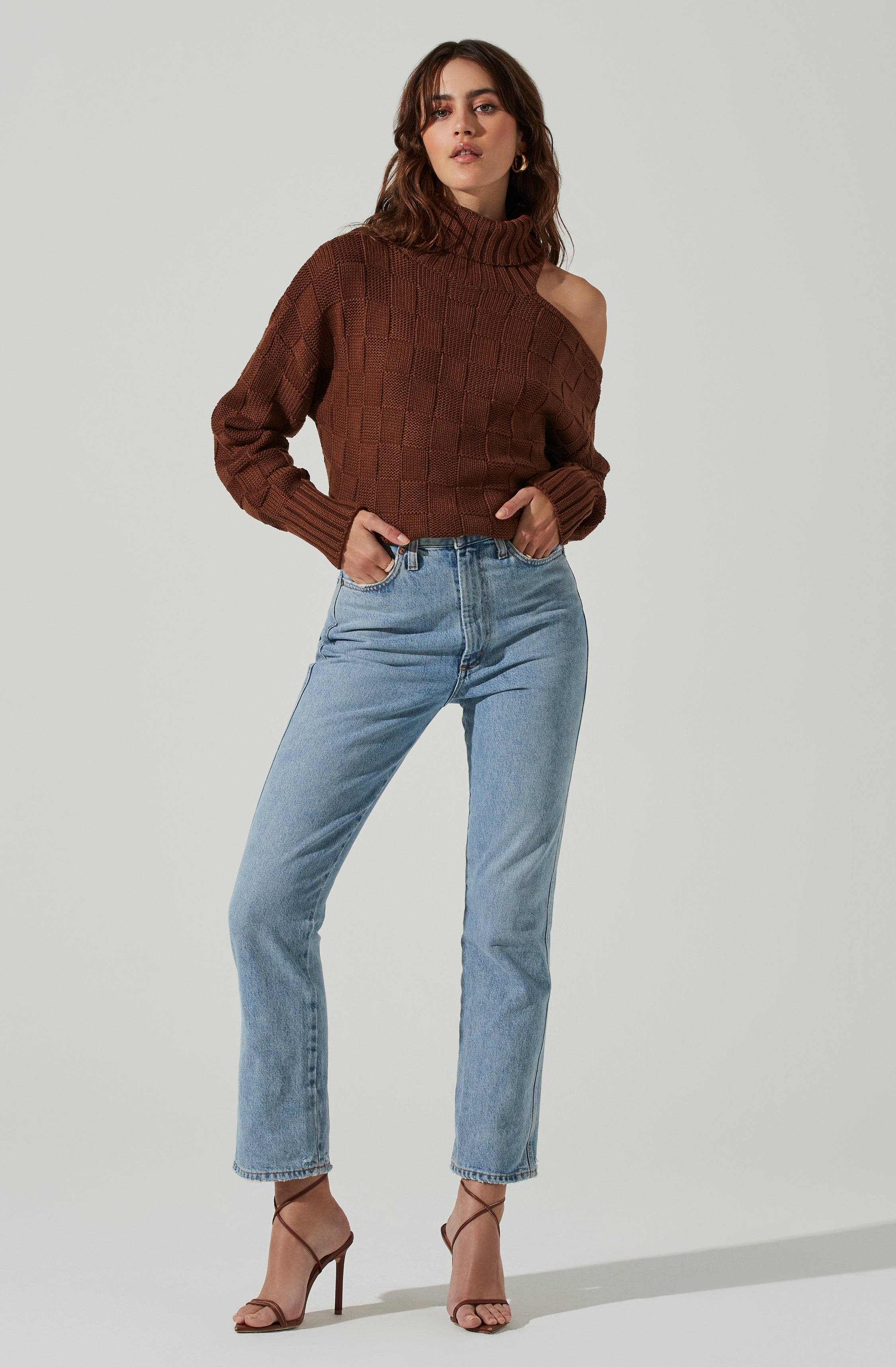 Mock Neck Cutout Sweater-Aljck