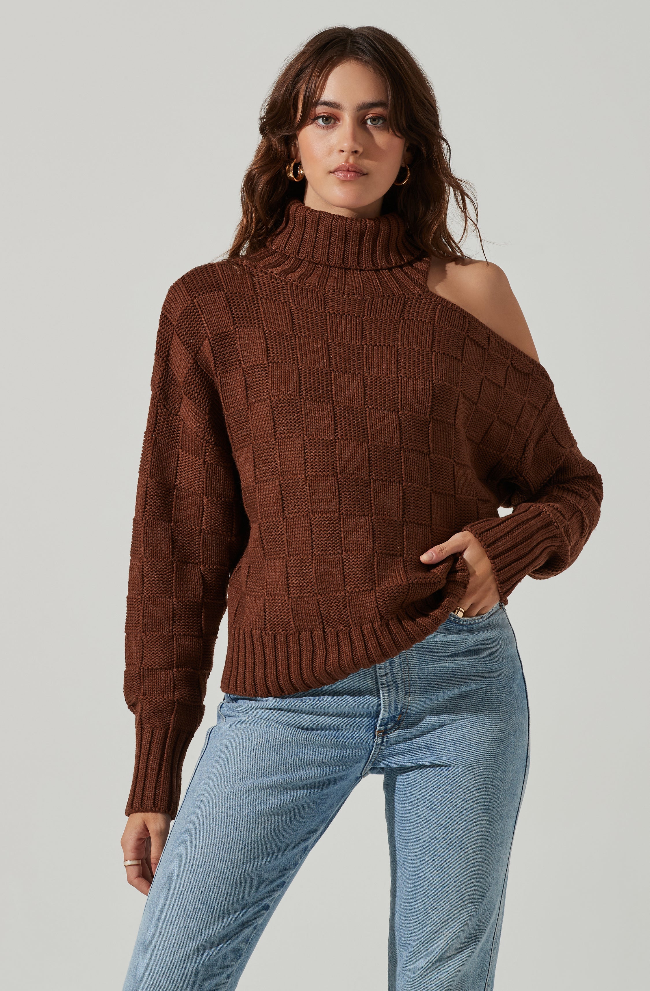 Mock Neck Cutout Sweater-Aljck