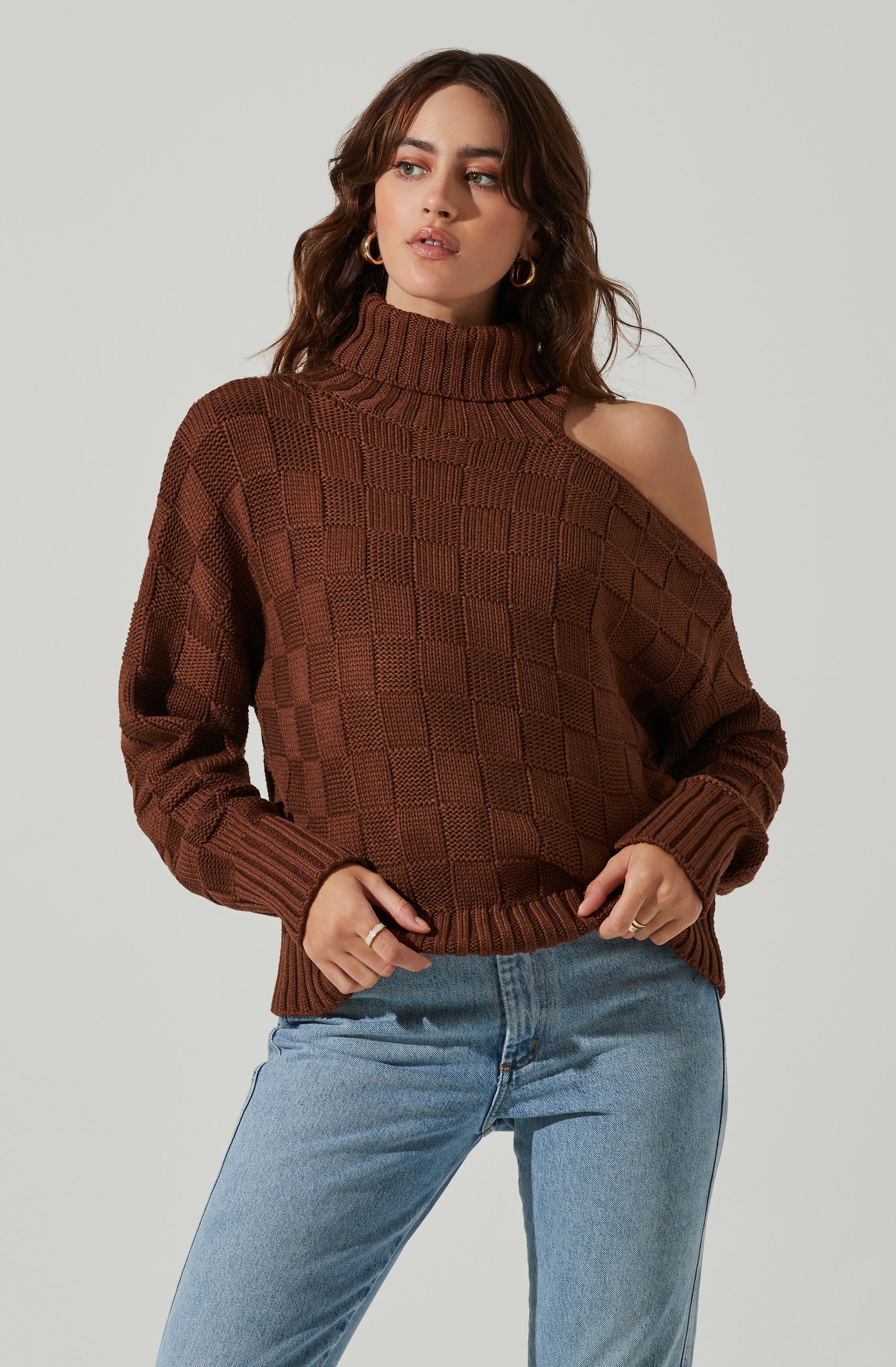 Mock Neck Cutout Sweater-Aljck
