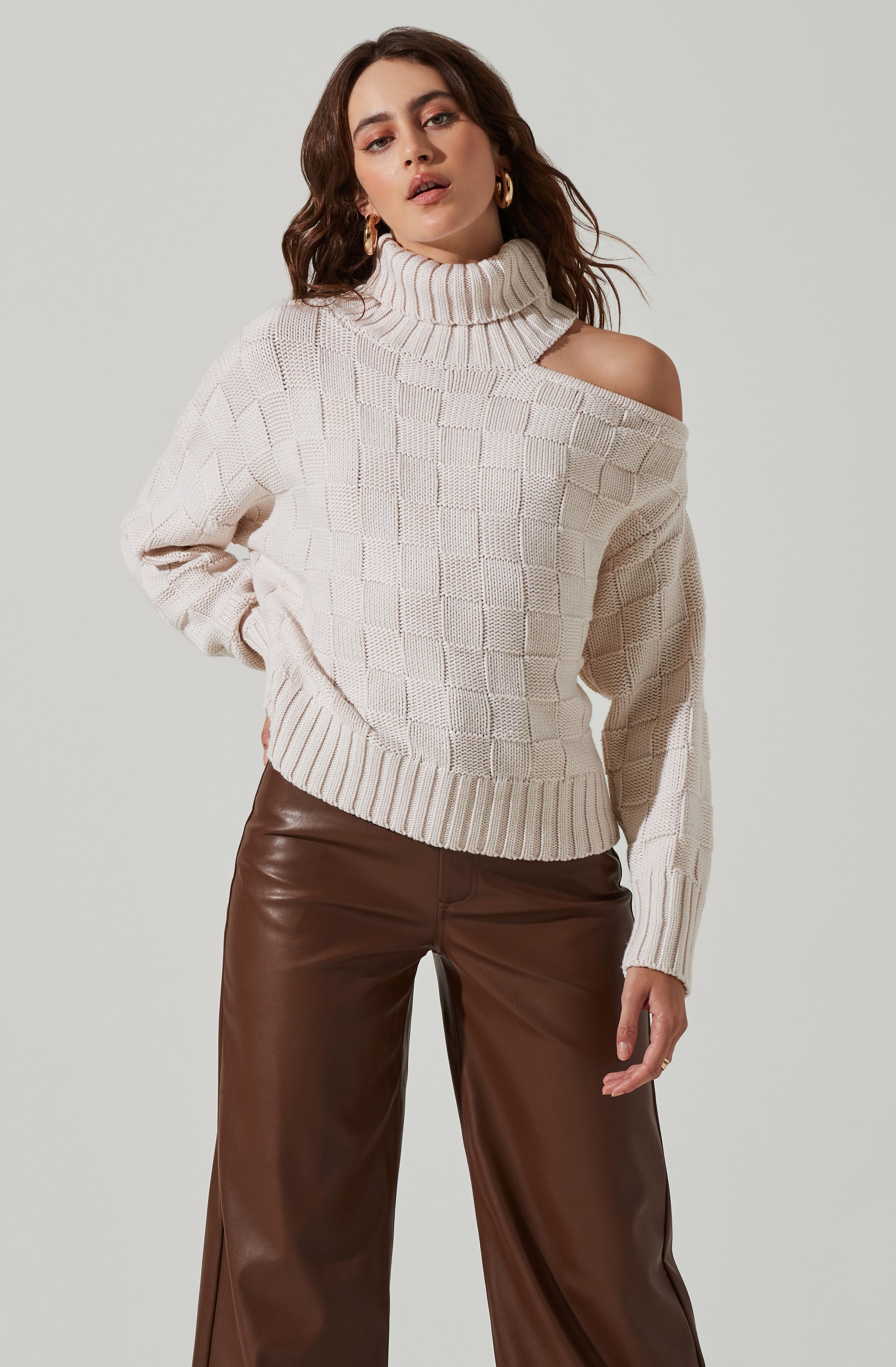 Mock Neck Cutout Sweater-Aljck