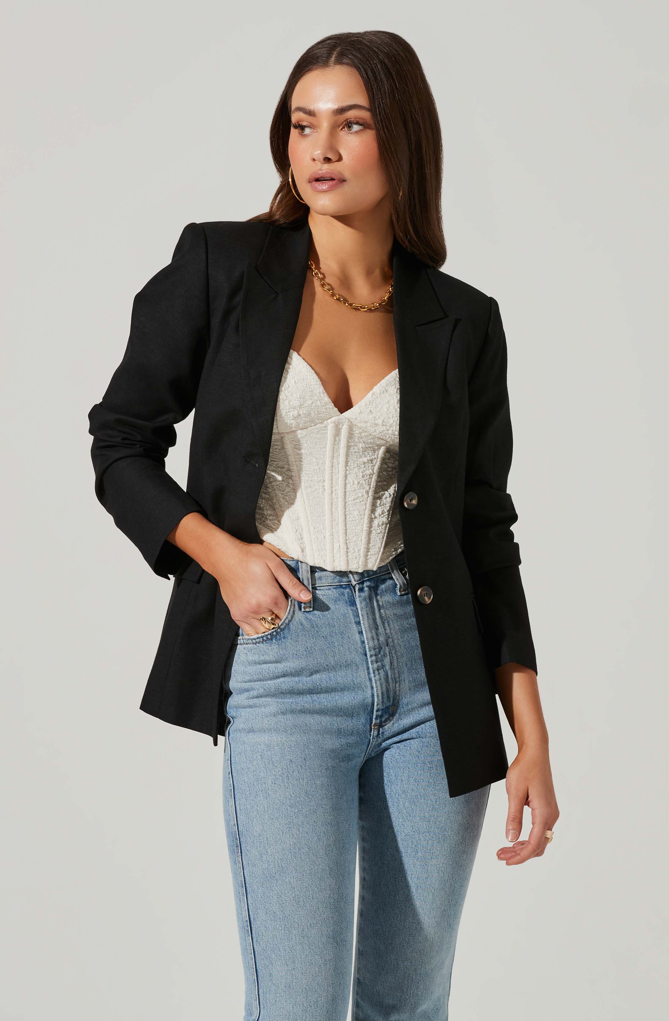 Fitted Buttoned Blazer-Aljck