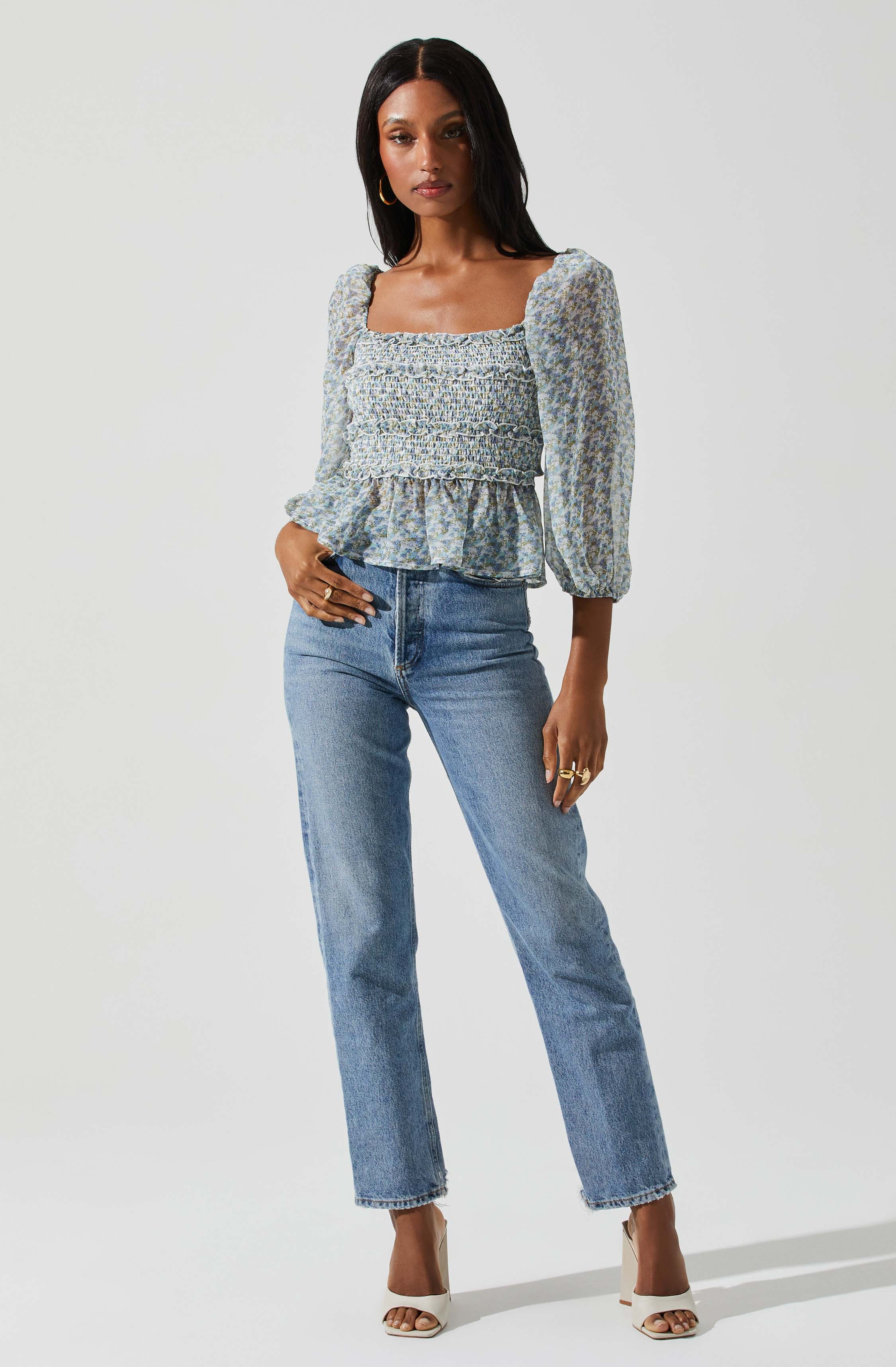 Floral Smocked Tie Back Top-Aljck