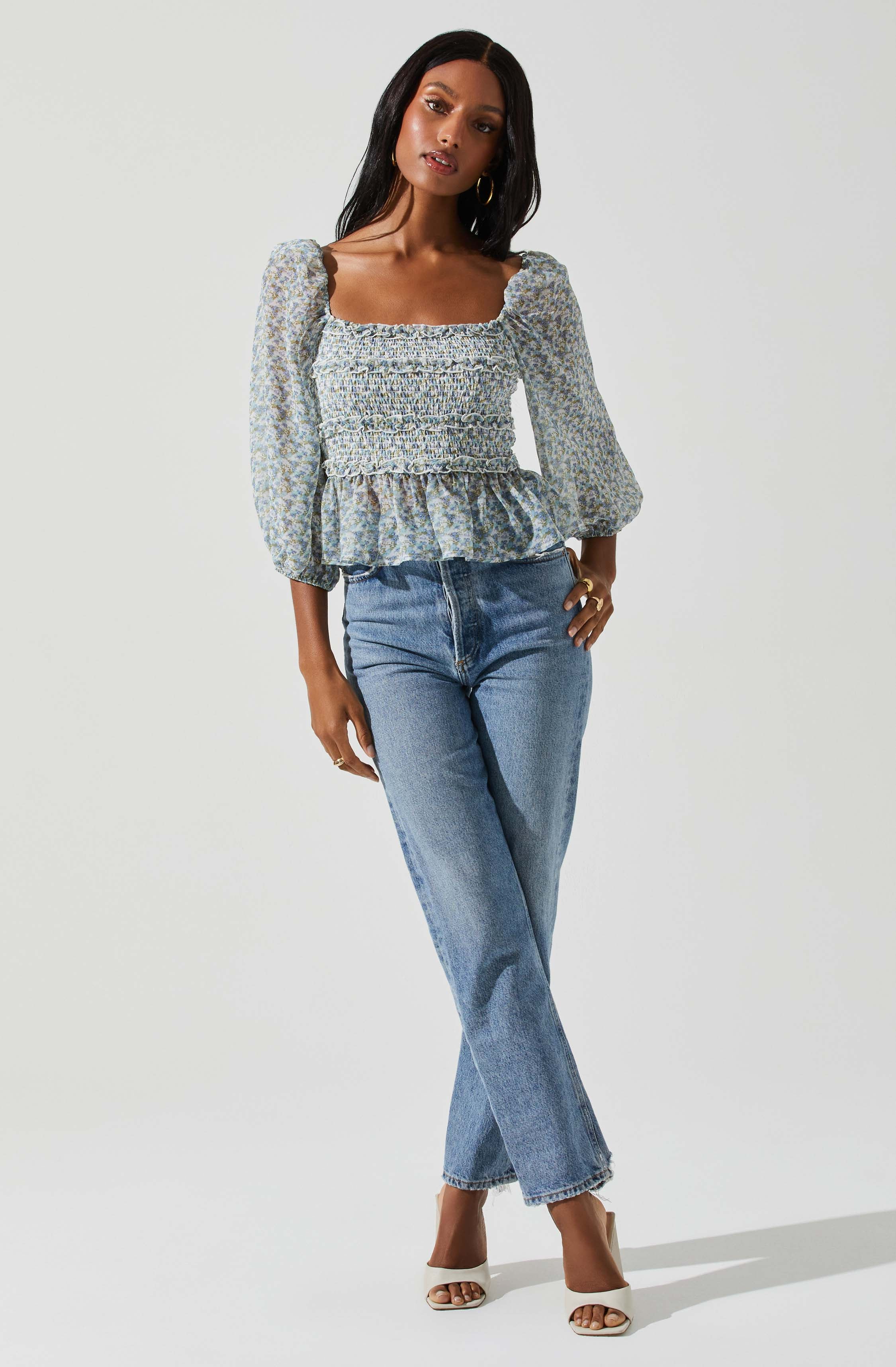 Floral Smocked Tie Back Top-Aljck