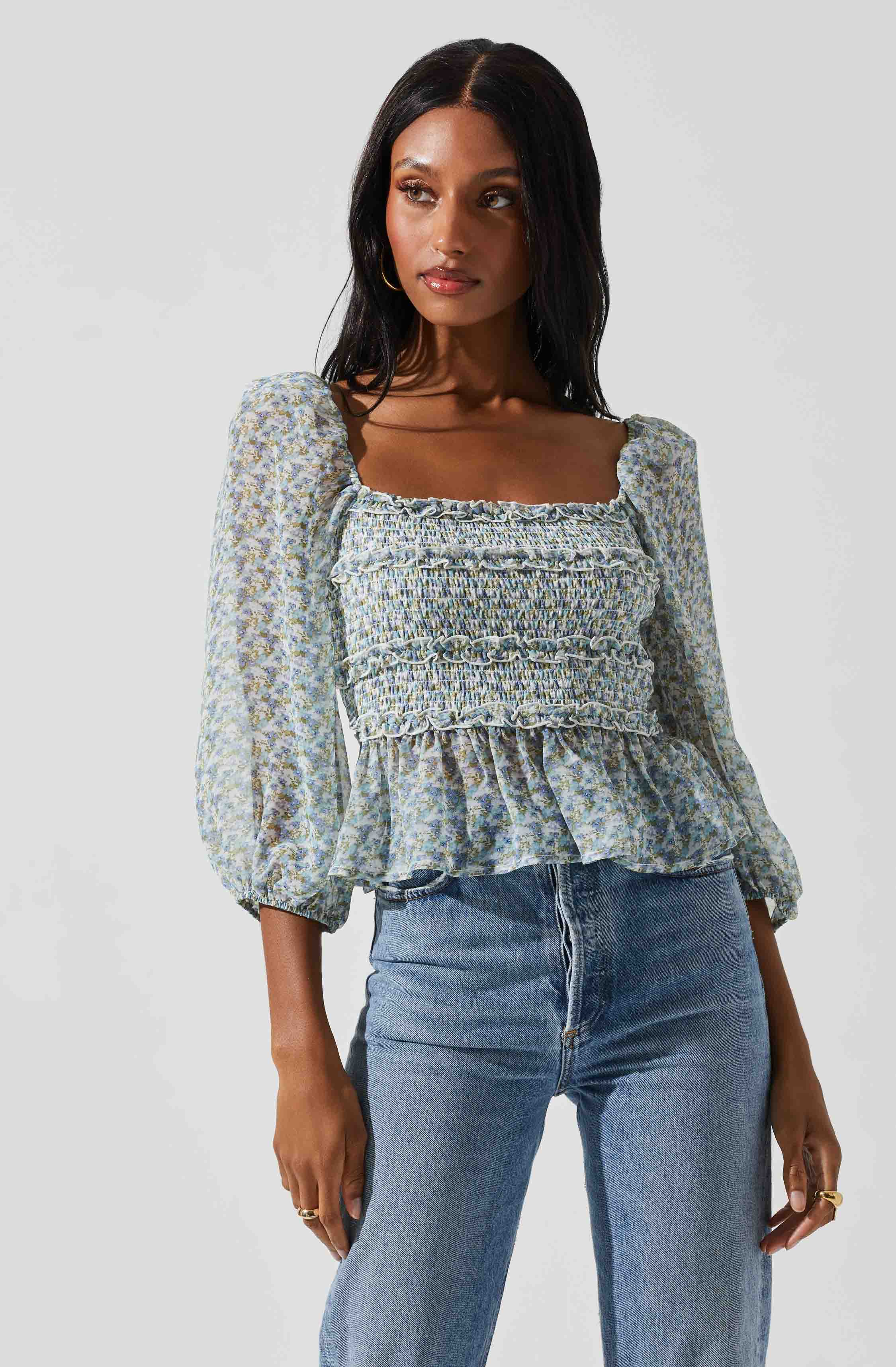 Floral Smocked Tie Back Top-Aljck