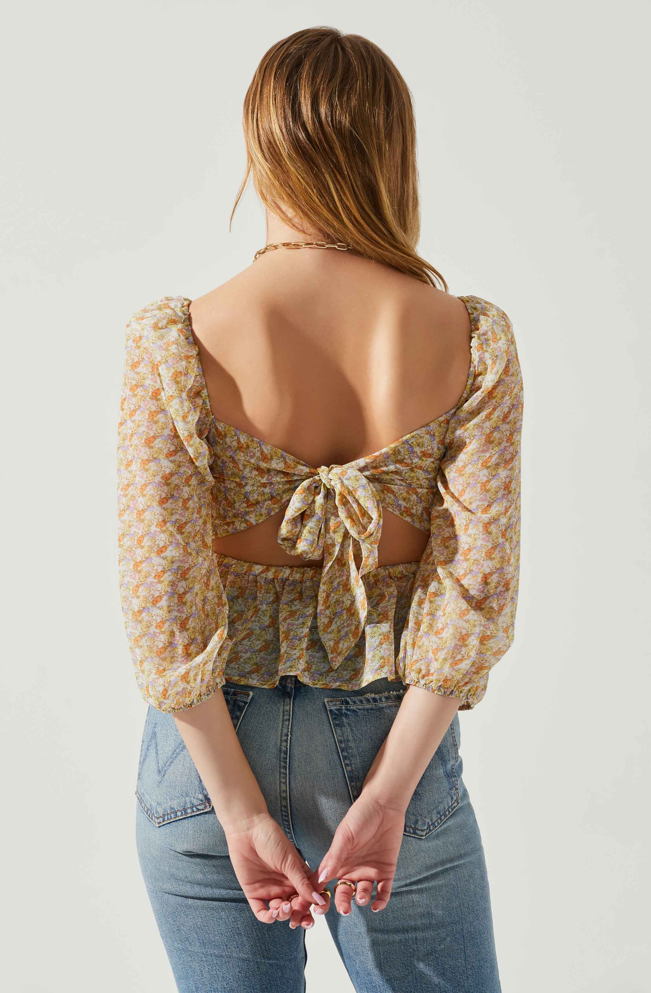 Floral Smocked Tie Back Top-Aljck