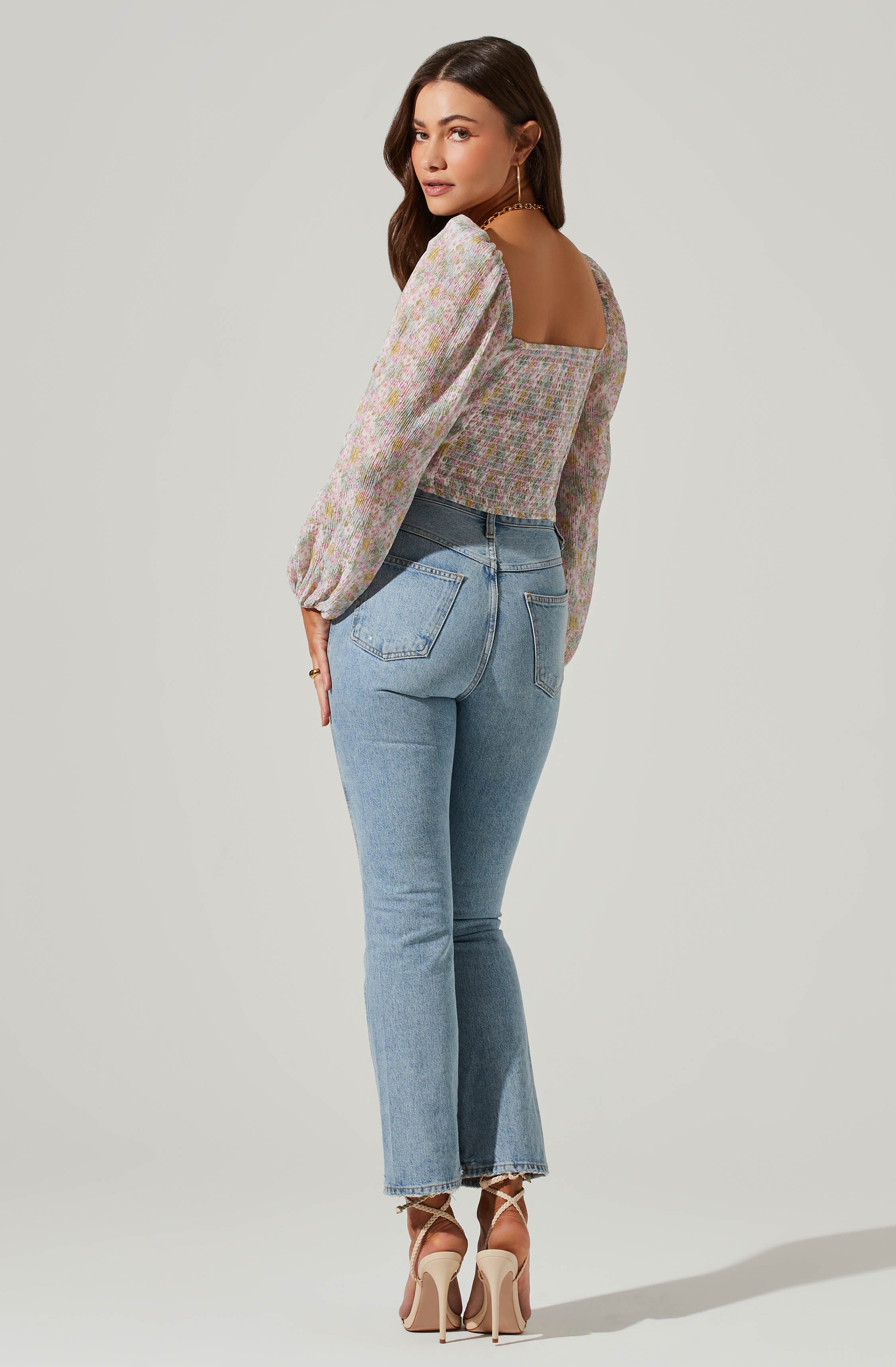 Long Sleeve Plisse Cross Bust Top-Aljck