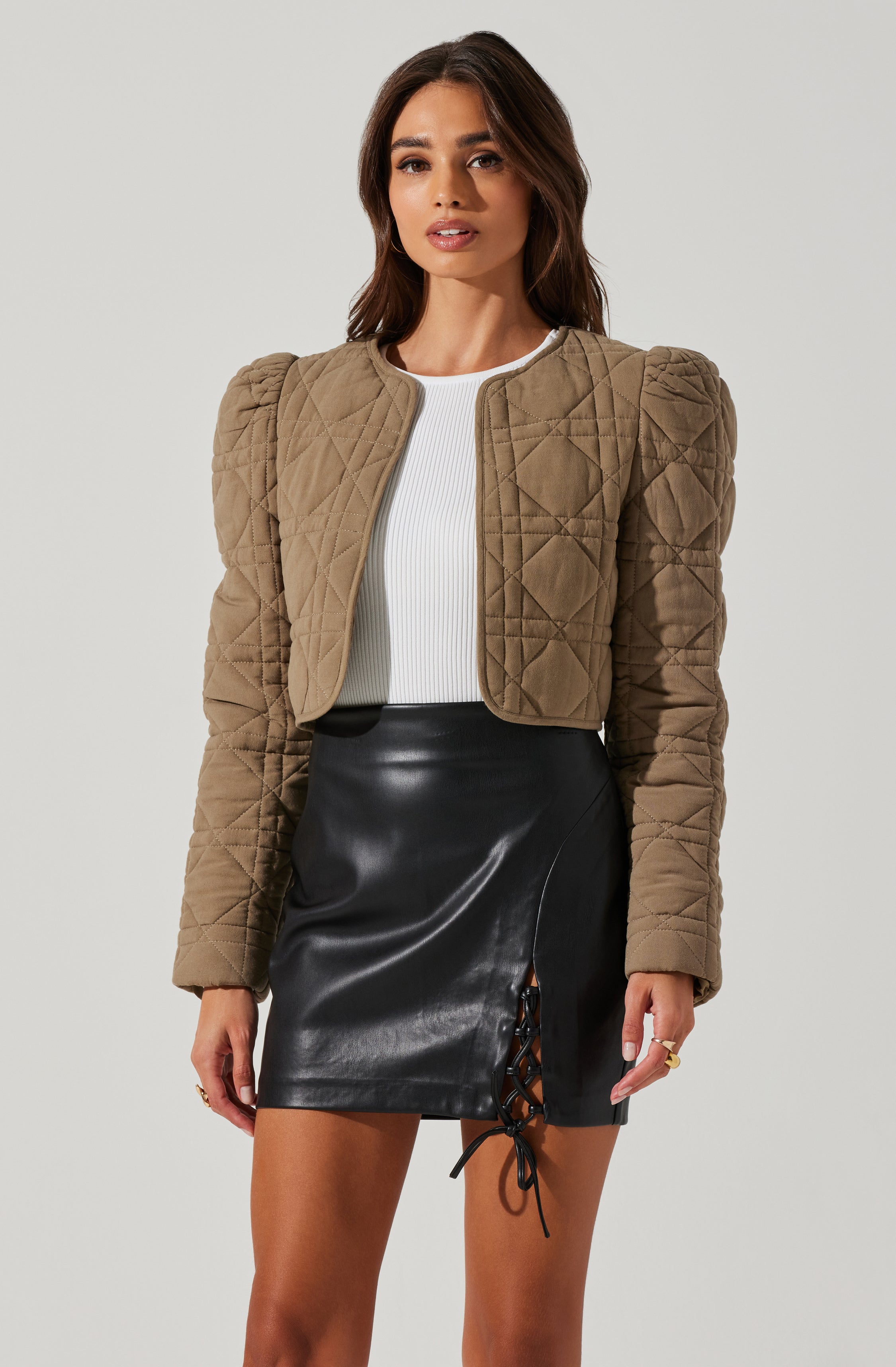 Lucia Quilted Cropped Puff Sleeve Jacket-Aljck