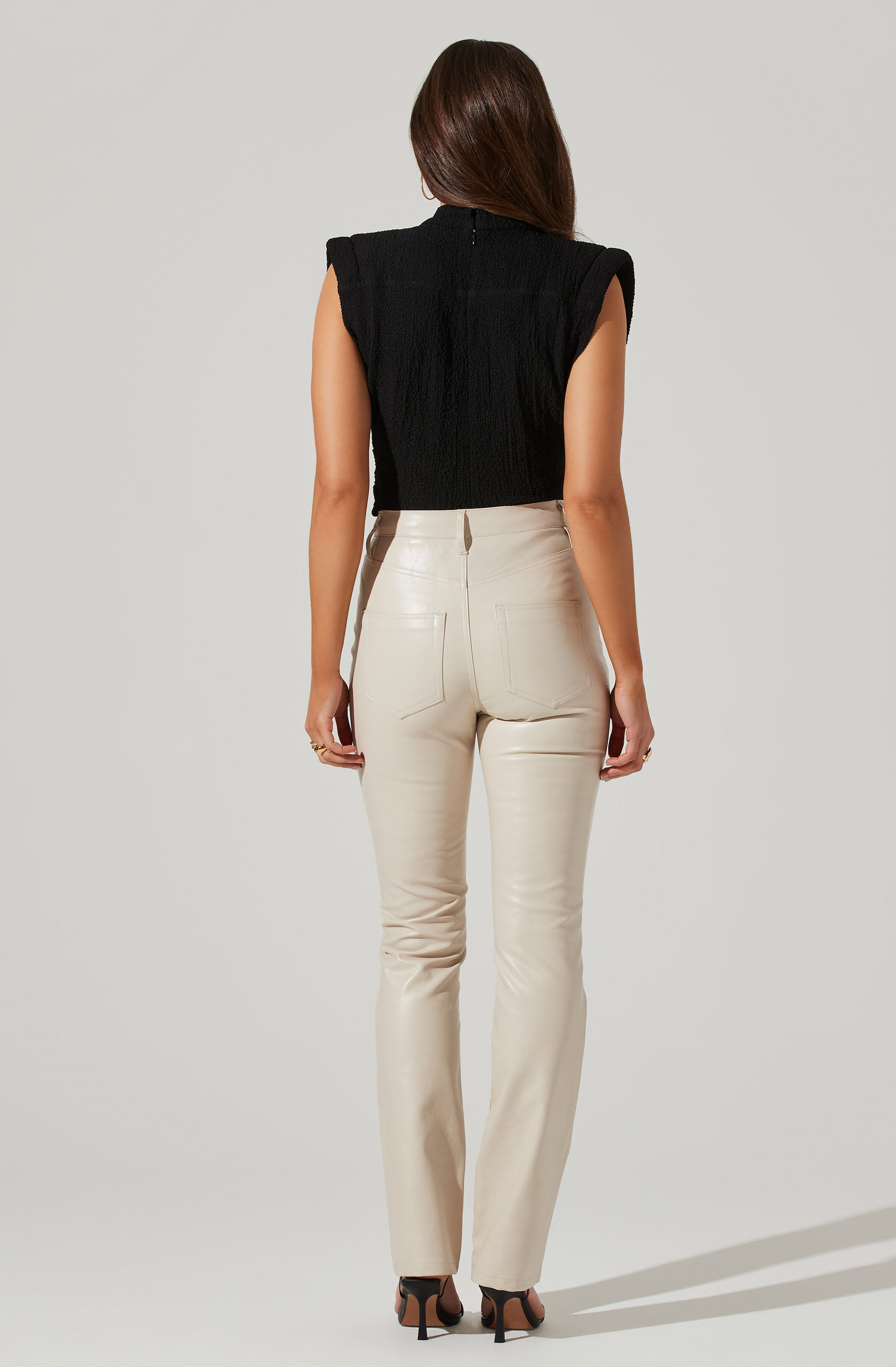 Pleated Cowl Neck Power Shoulder Tank-Aljck