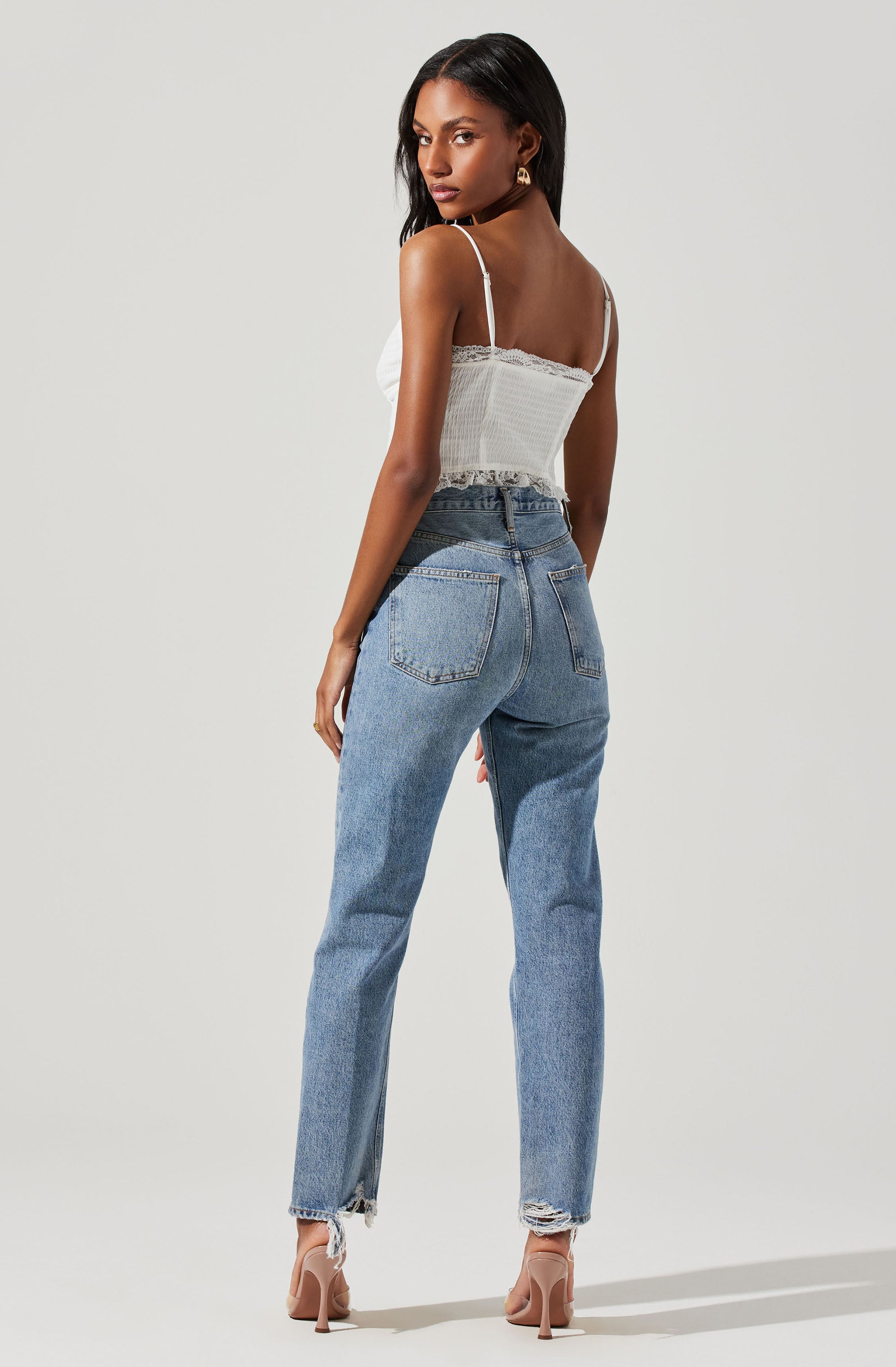 Lace Trim Front Tie Cami-Aljck