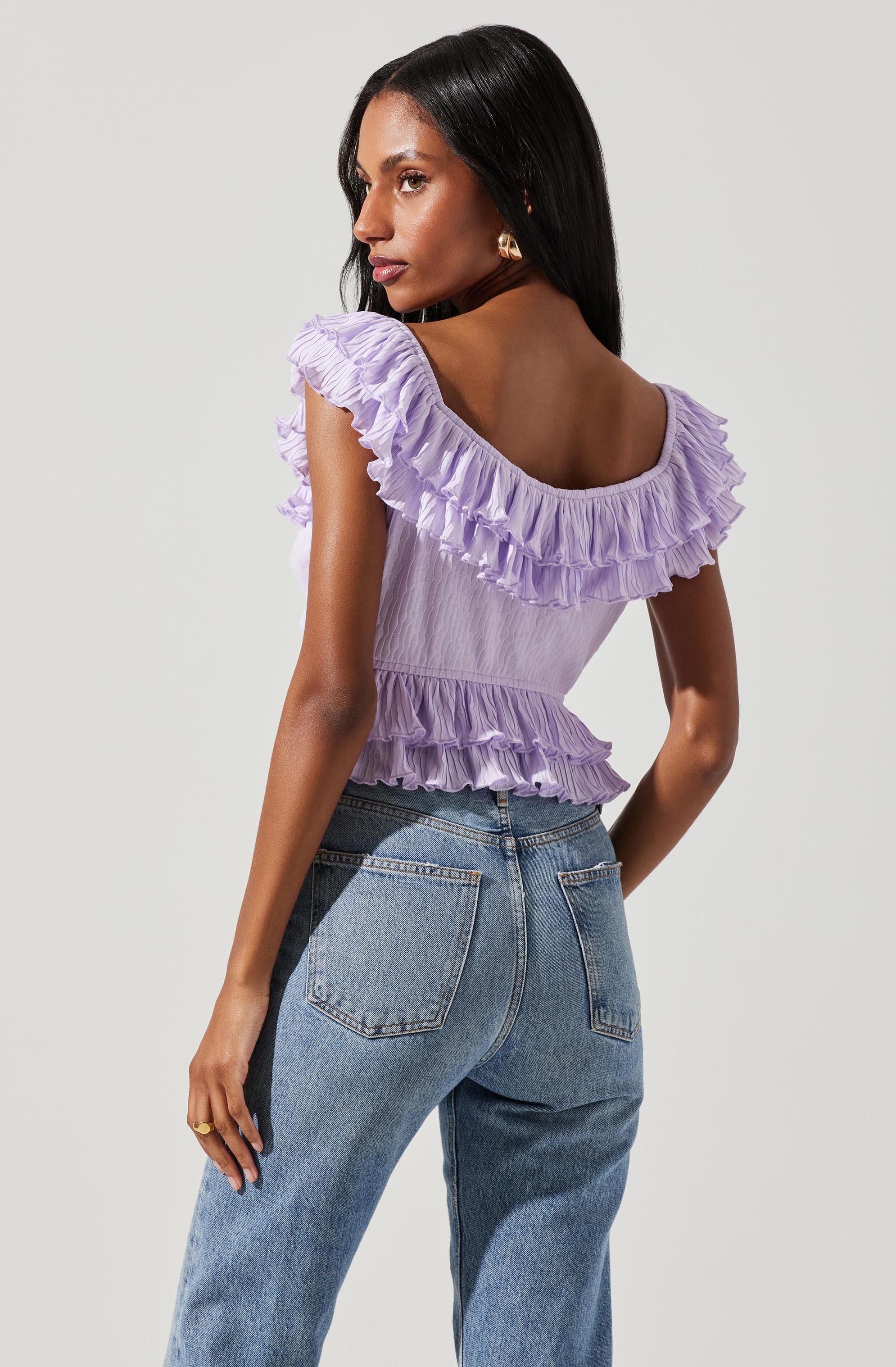 Tiered Ruffle Sleeve Tie Front Top-Aljck