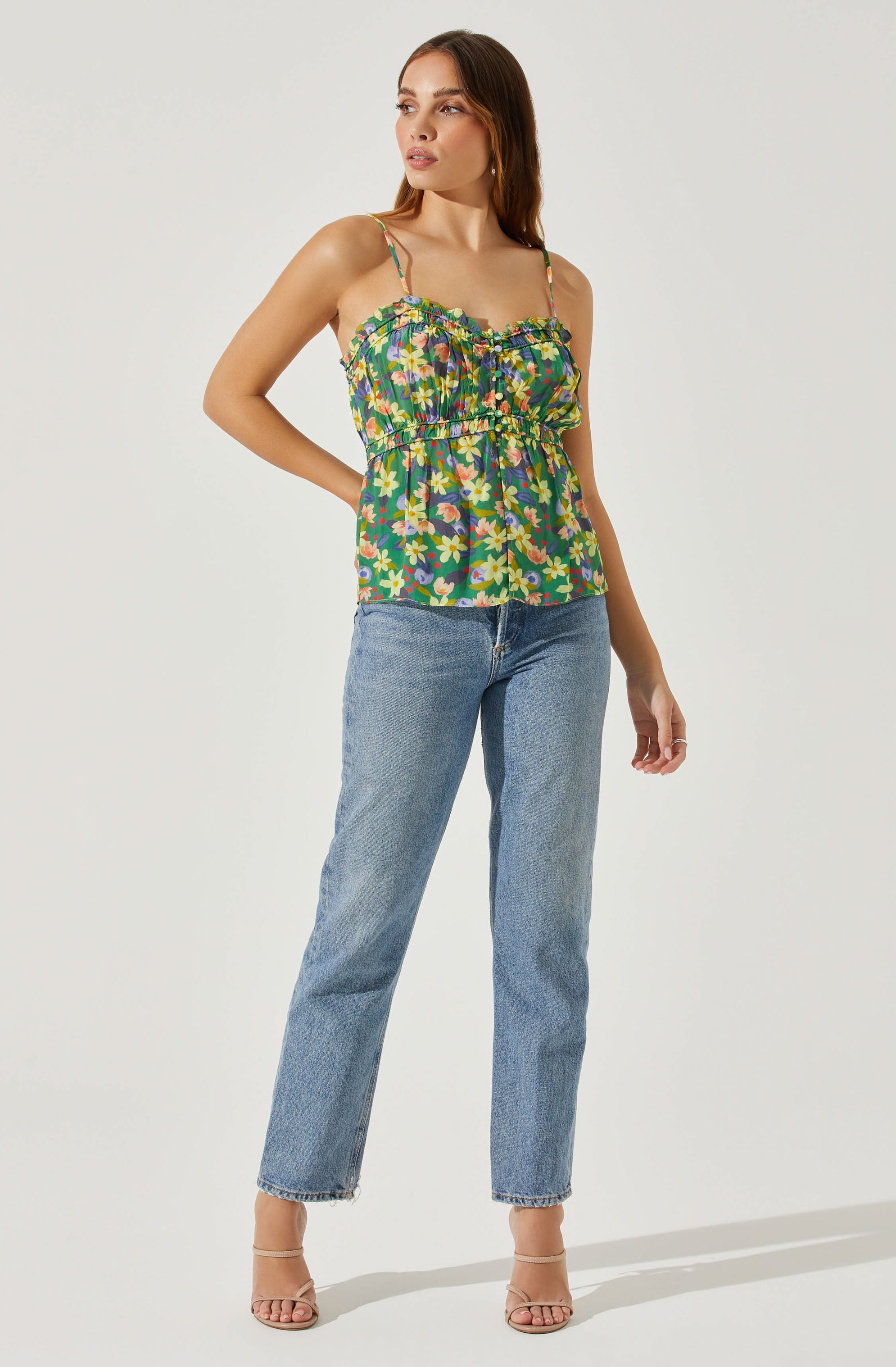 Ruched Babydoll Floral Cami-Aljck