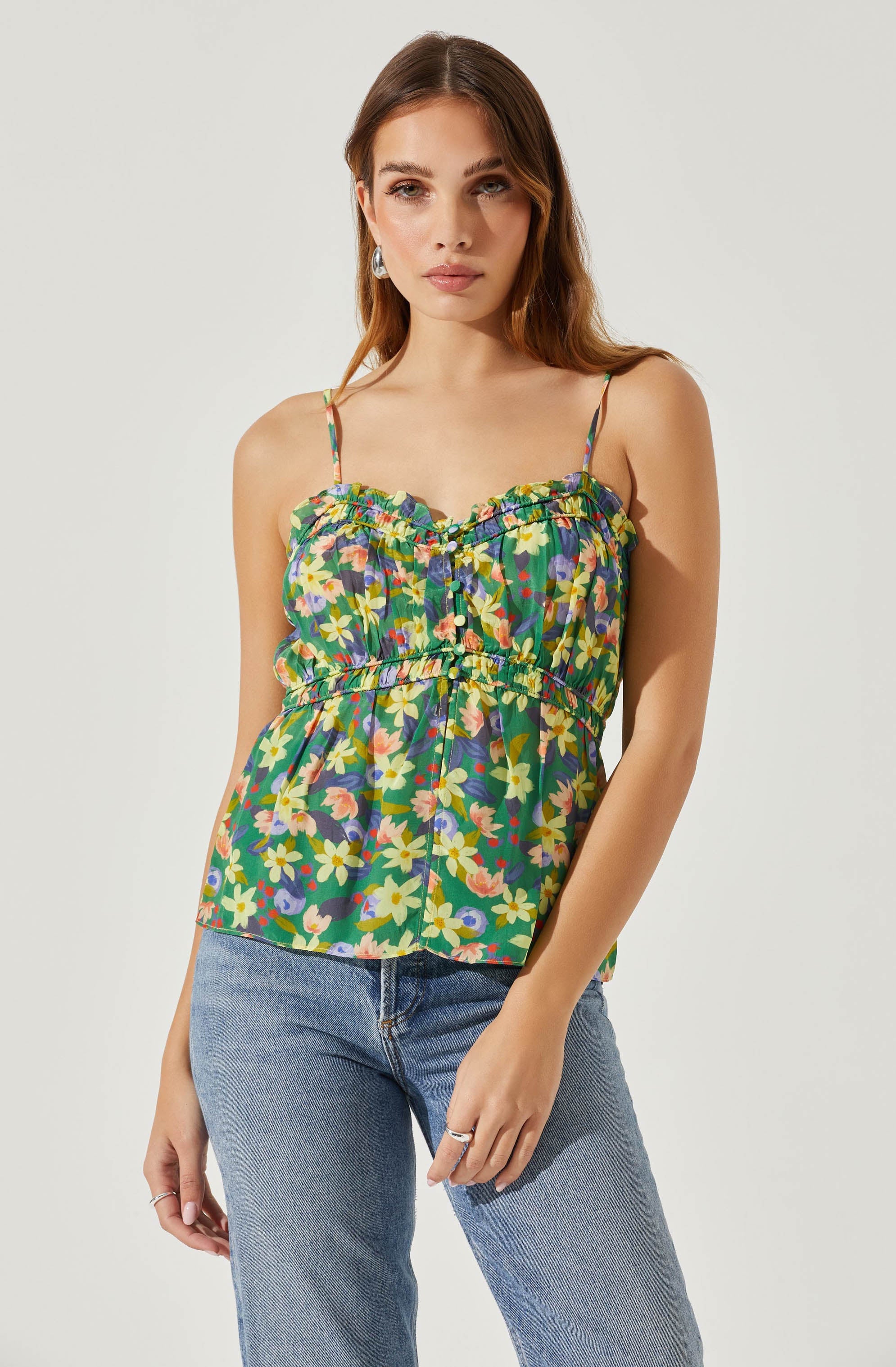 Ruched Babydoll Floral Cami-Aljck