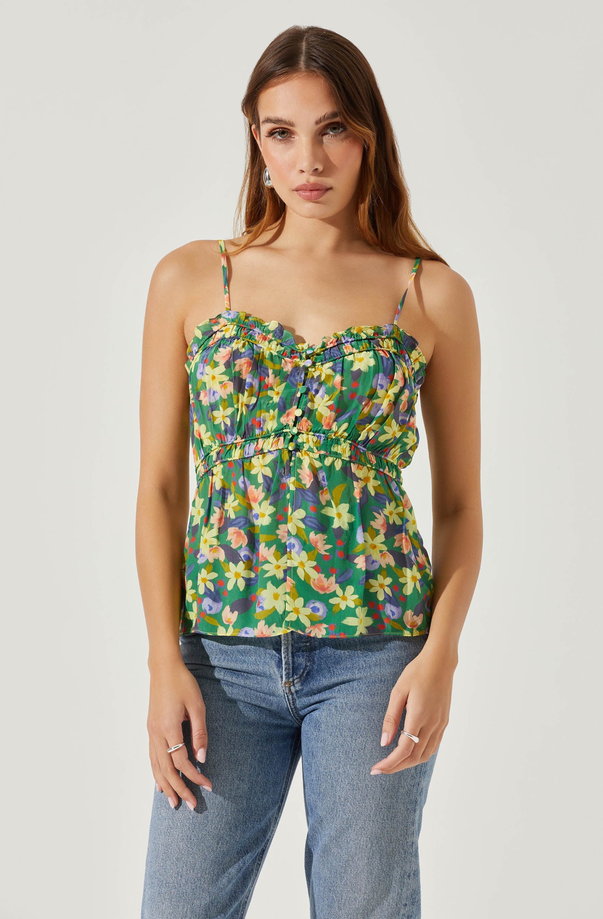 Ruched Babydoll Floral Cami-Aljck