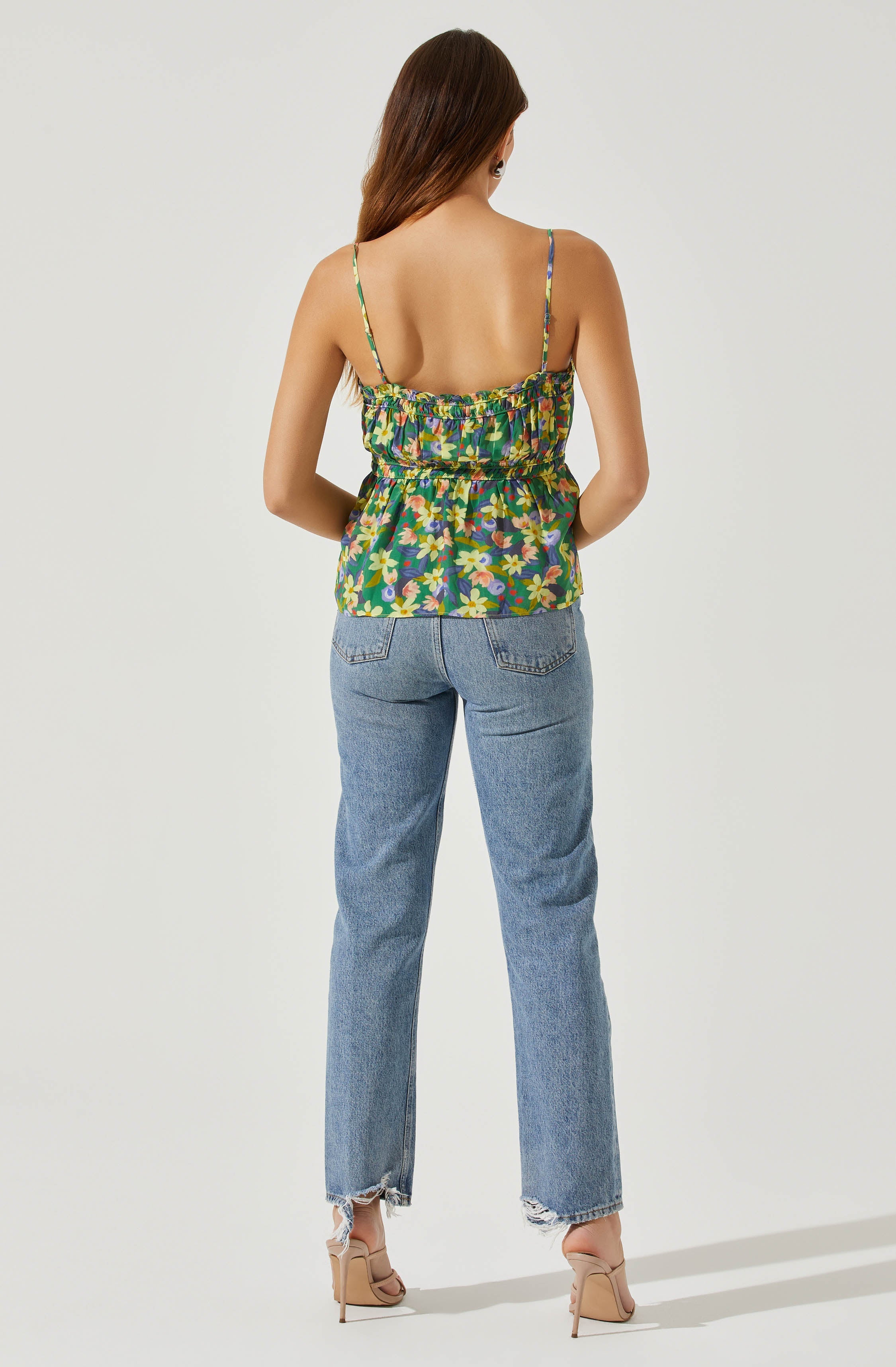 Ruched Babydoll Floral Cami-Aljck