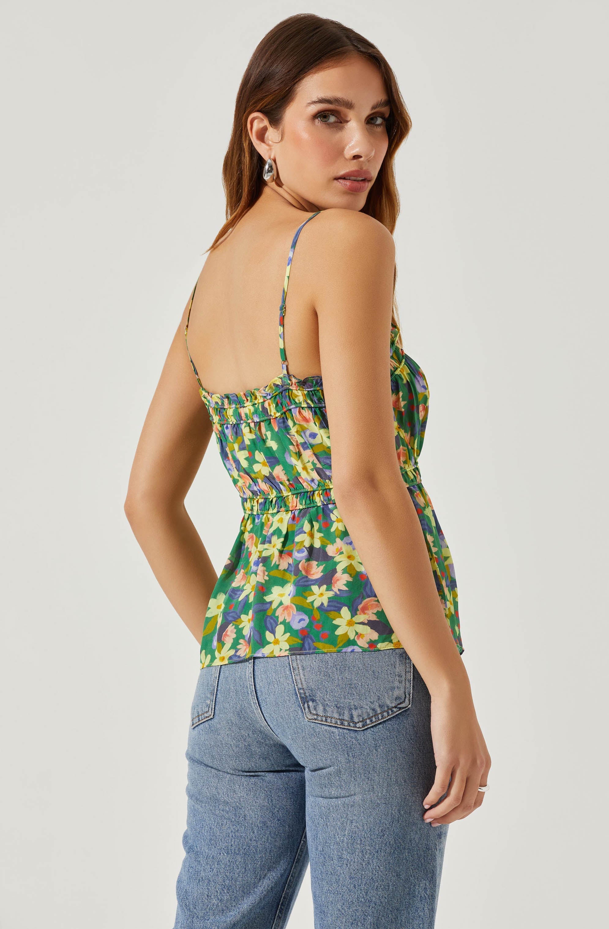 Ruched Babydoll Floral Cami-Aljck