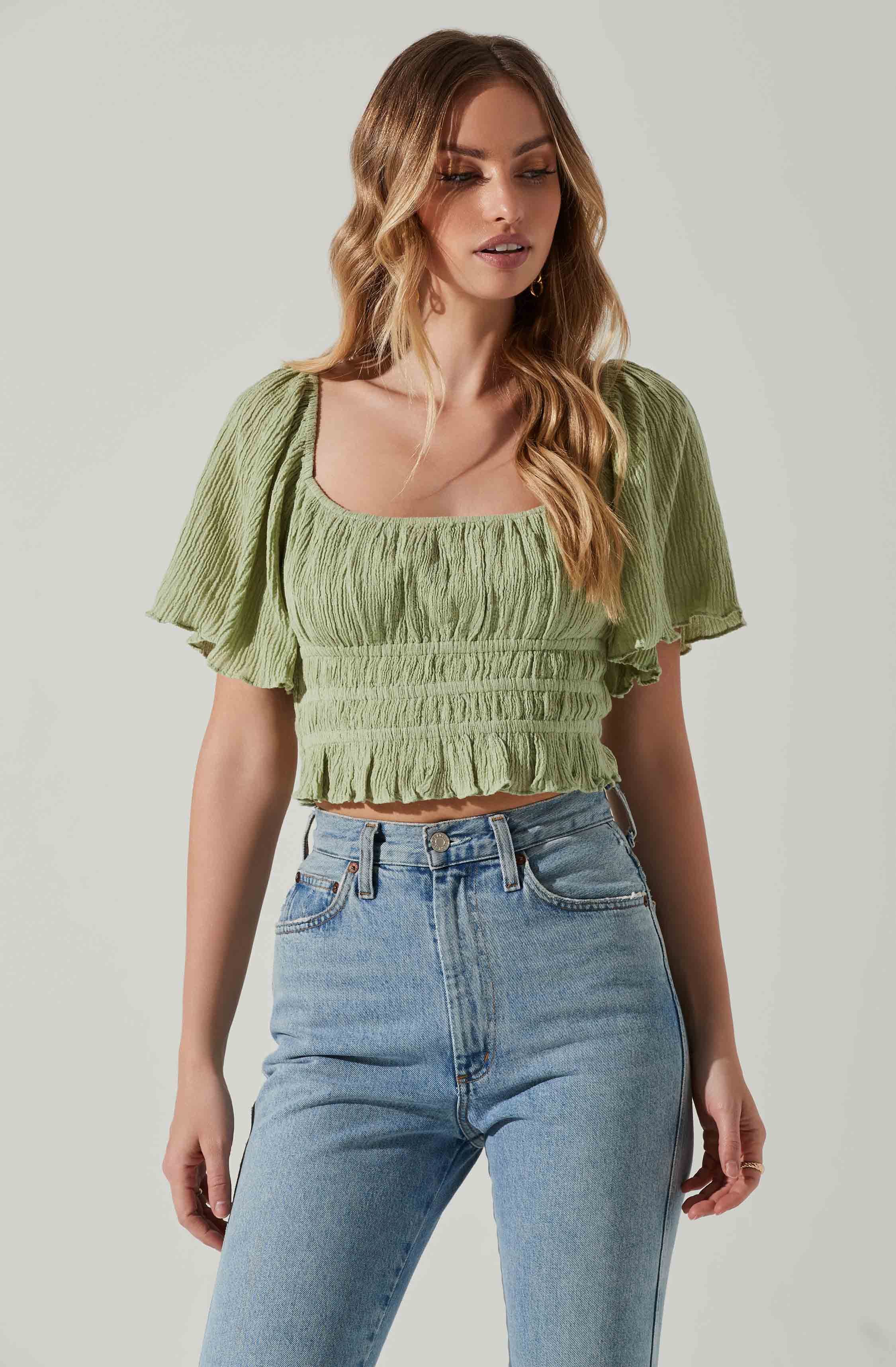Flutter Sleeve Lace Back Top-Aljck