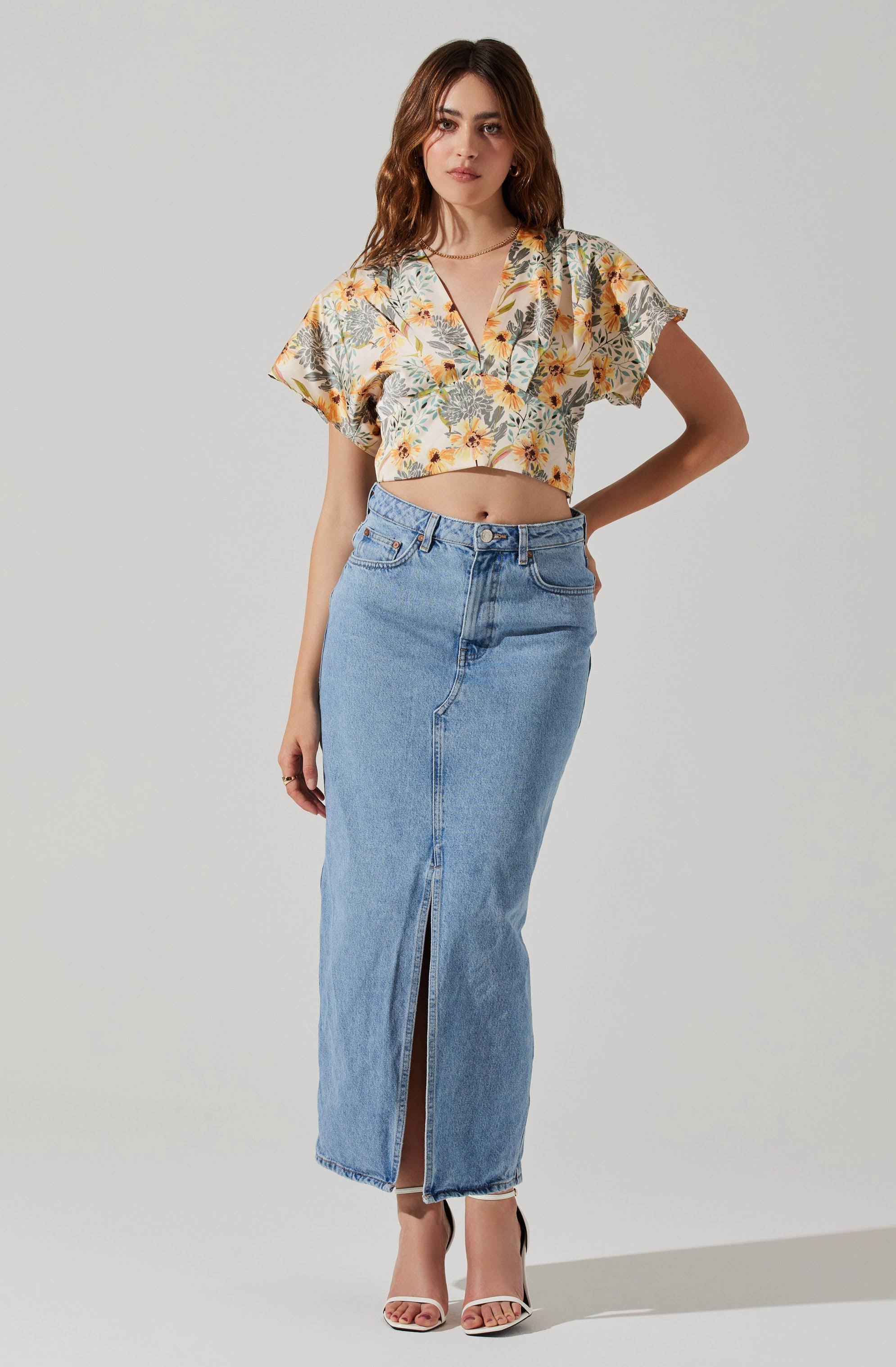 Satin Tie Back Flutter Sleeve Top-Aljck