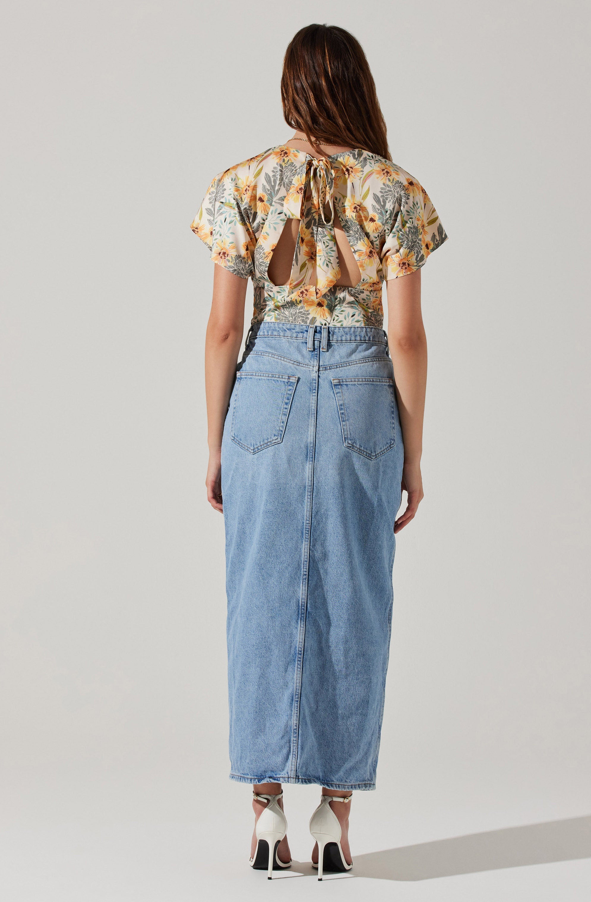 Satin Tie Back Flutter Sleeve Top-Aljck