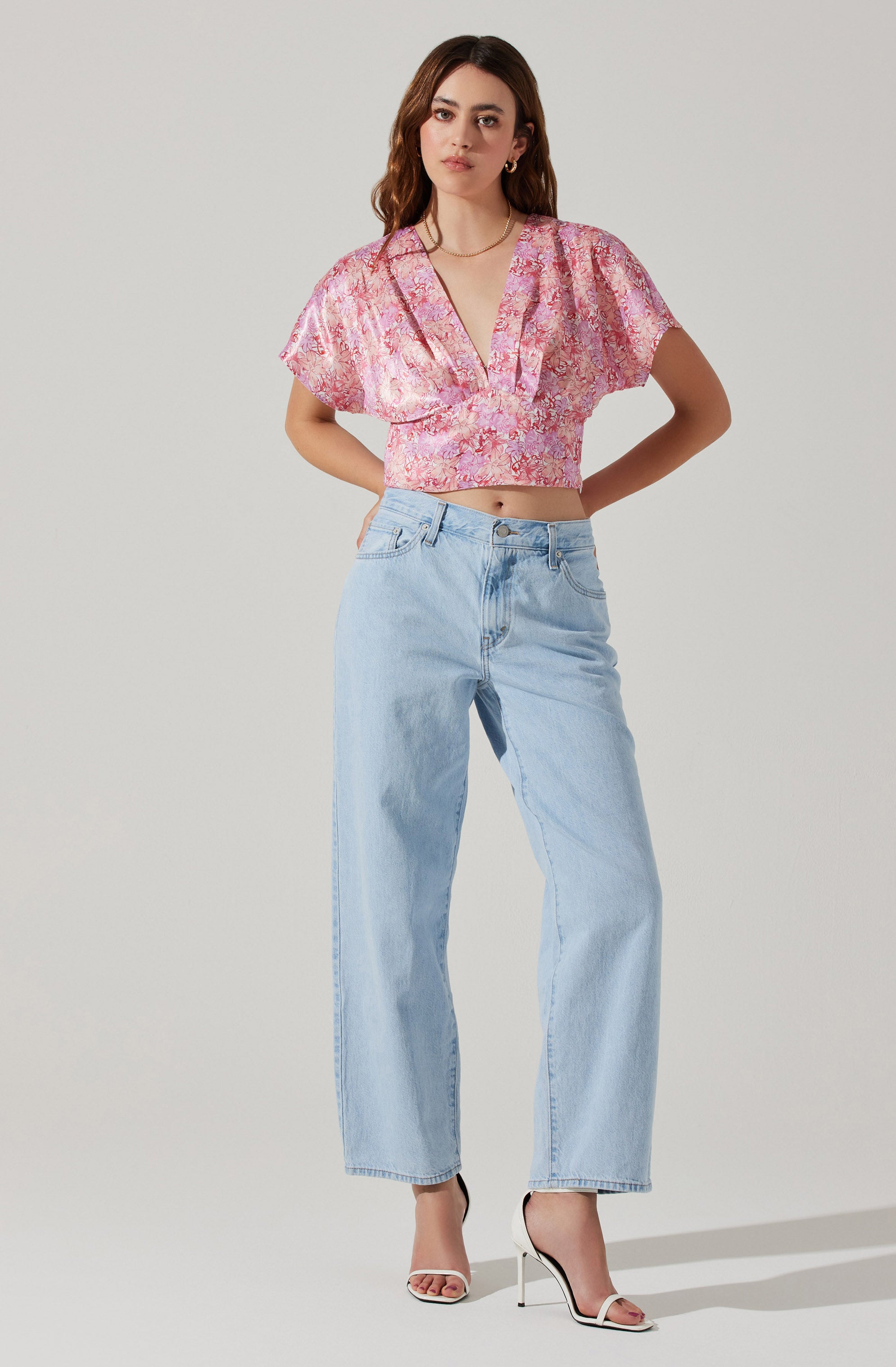 Satin Tie Back Flutter Sleeve Top-Aljck