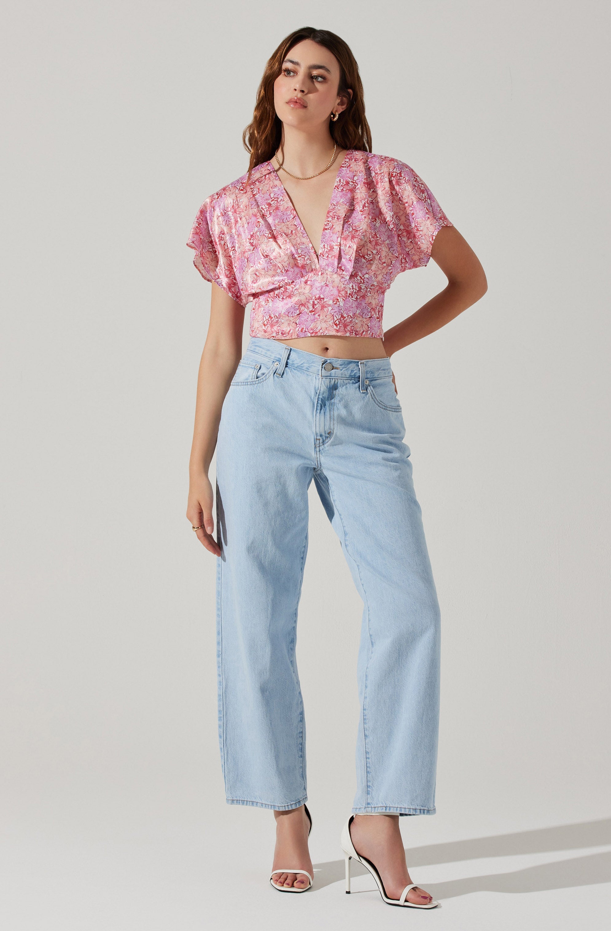 Satin Tie Back Flutter Sleeve Top-Aljck