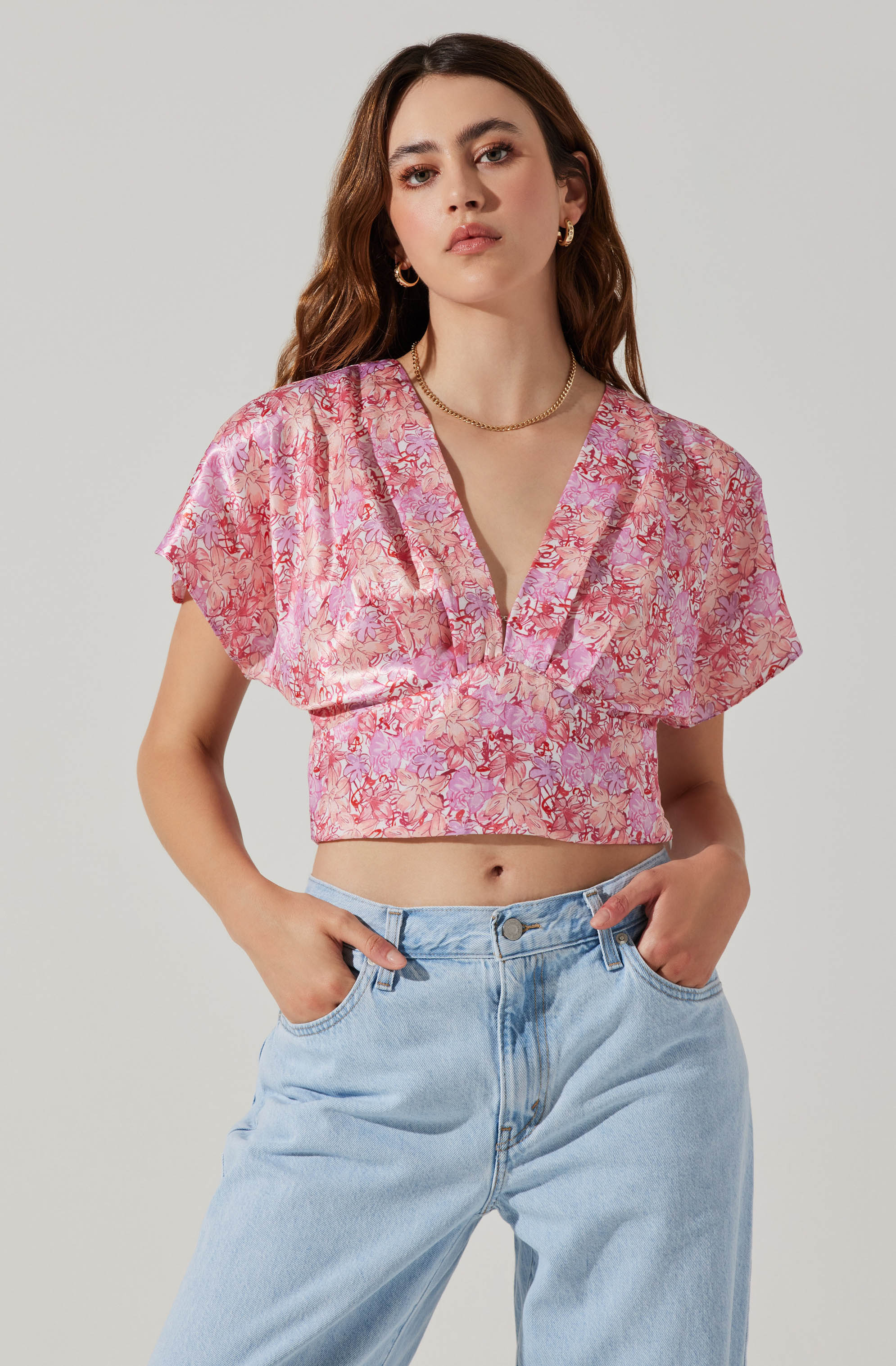 Satin Tie Back Flutter Sleeve Top-Aljck