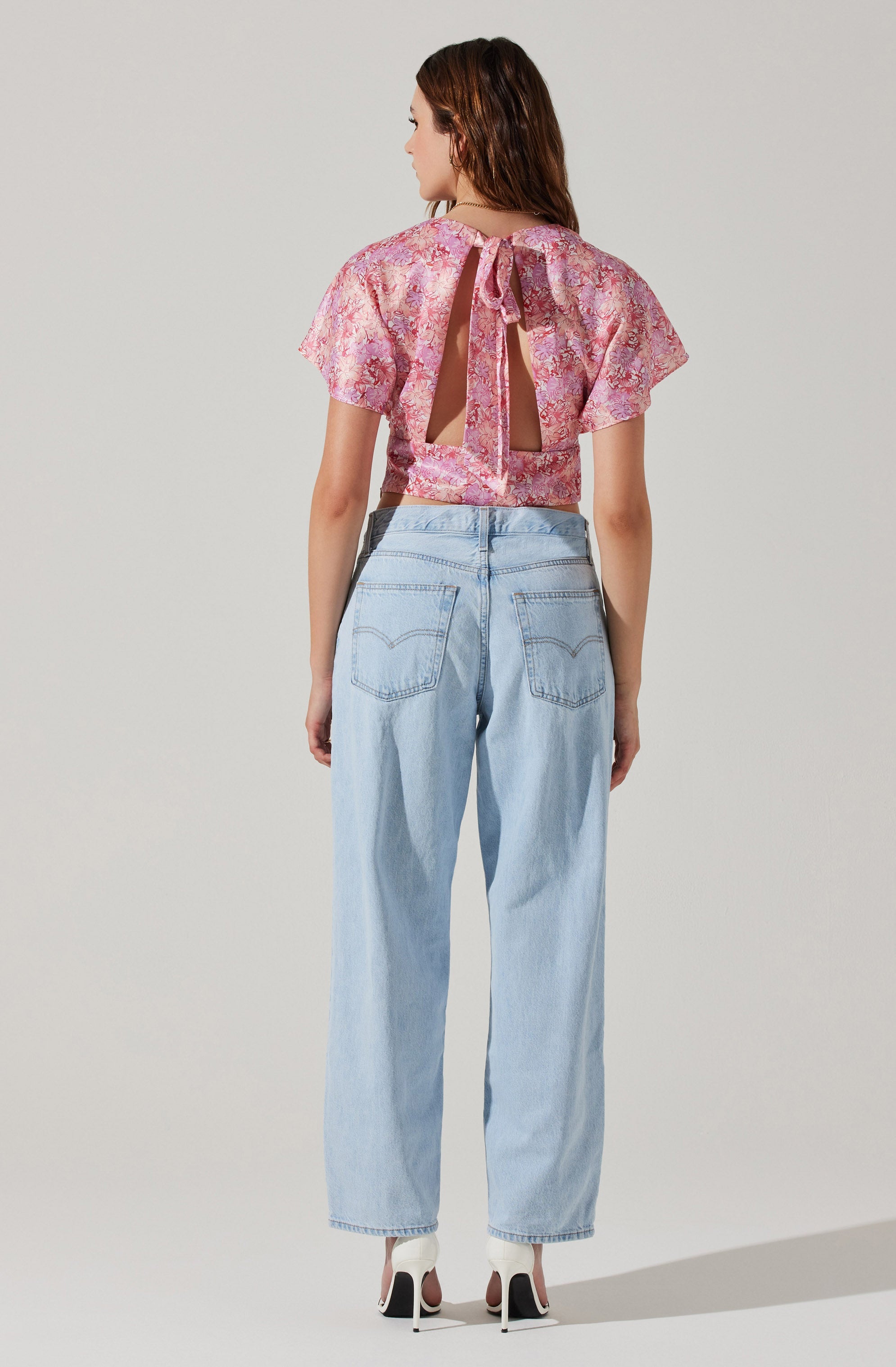 Satin Tie Back Flutter Sleeve Top-Aljck