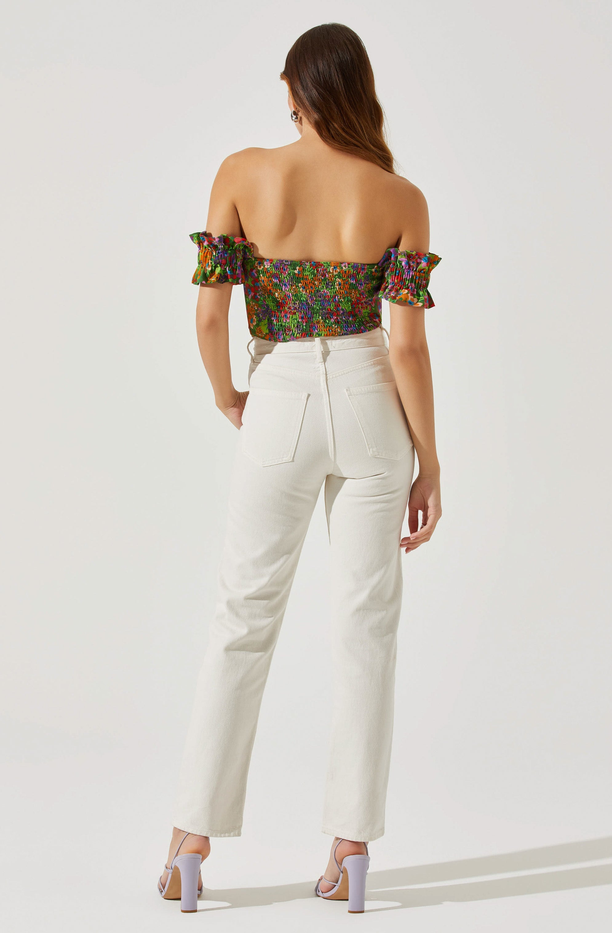 Off Shoulder Floral Ruffle Corset Top-Aljck