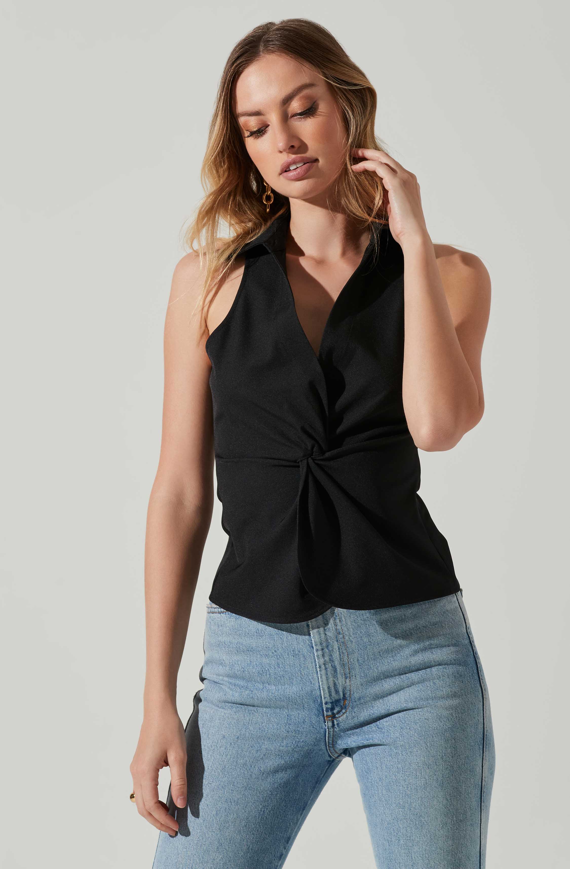 Twist Front Collared Top-Aljck