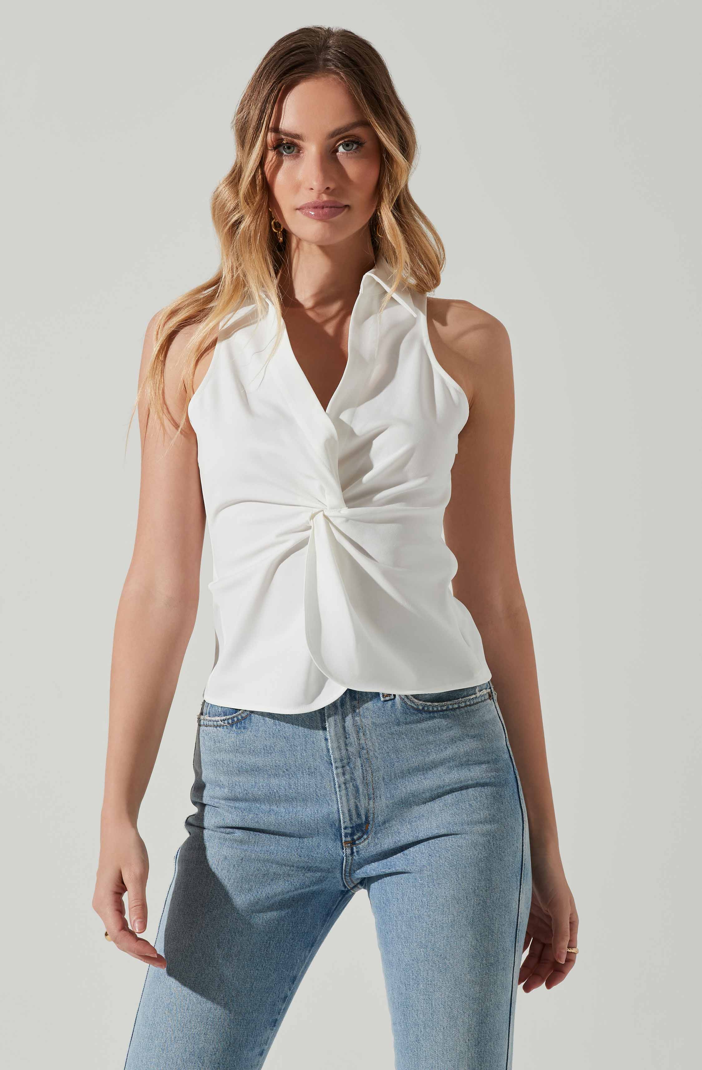 Twist Front Collared Top-Aljck