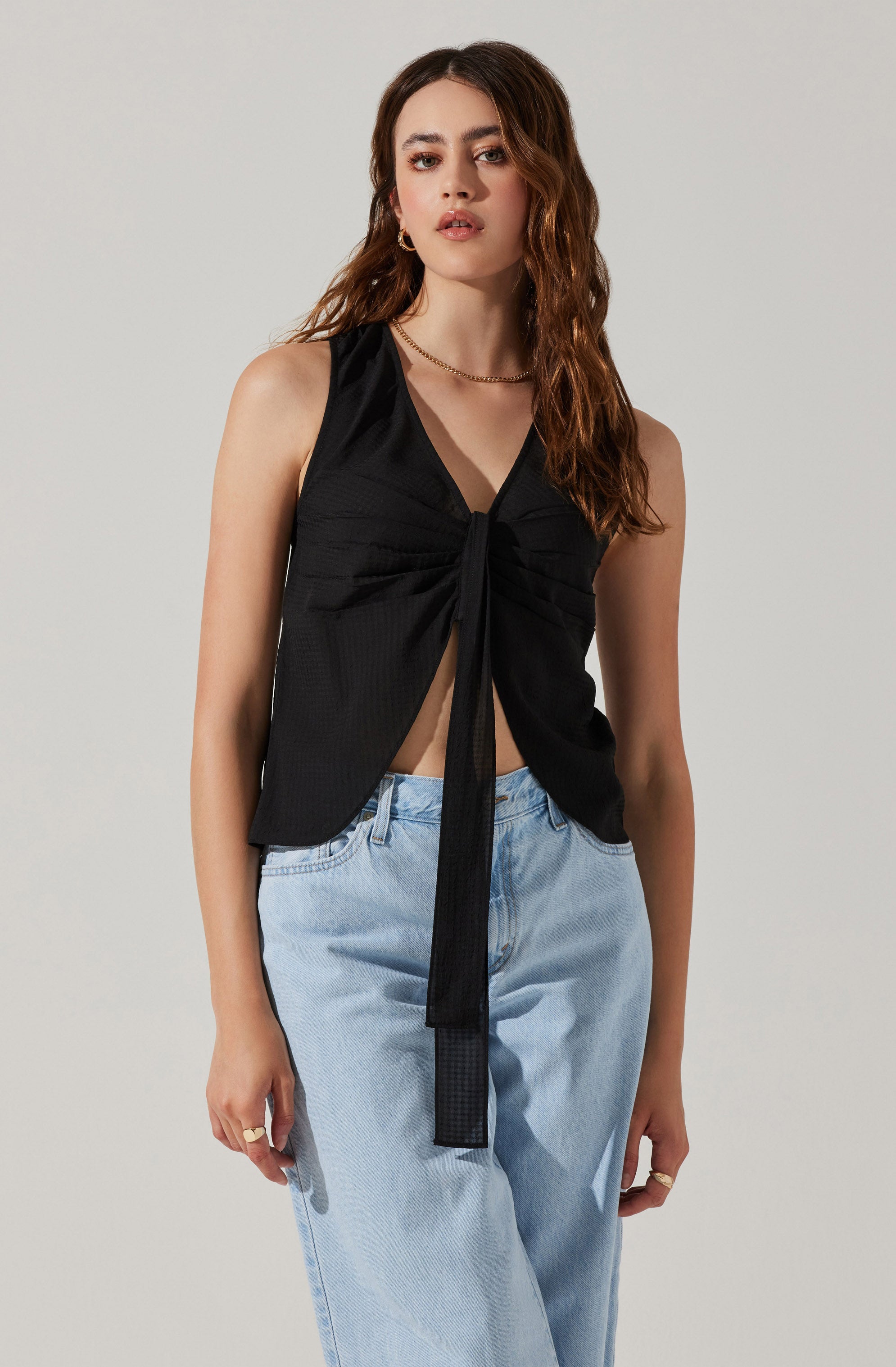 Ruched Front V-Neck Top-Aljck