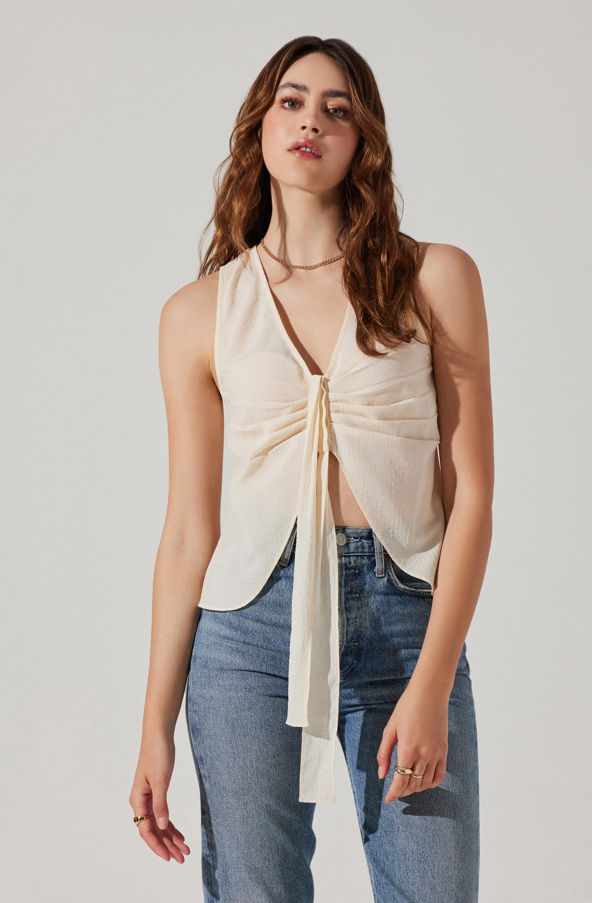 Ruched Front V-Neck Top-Aljck