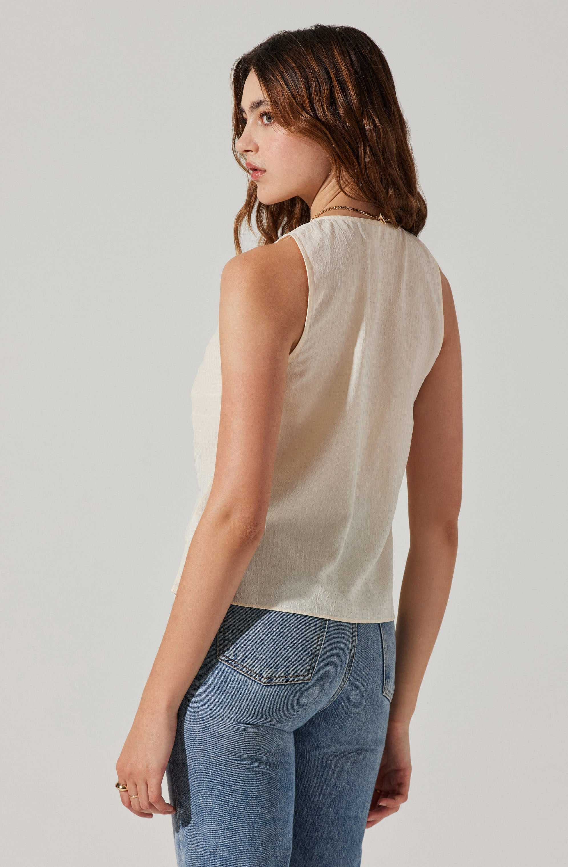 Ruched Front V-Neck Top-Aljck