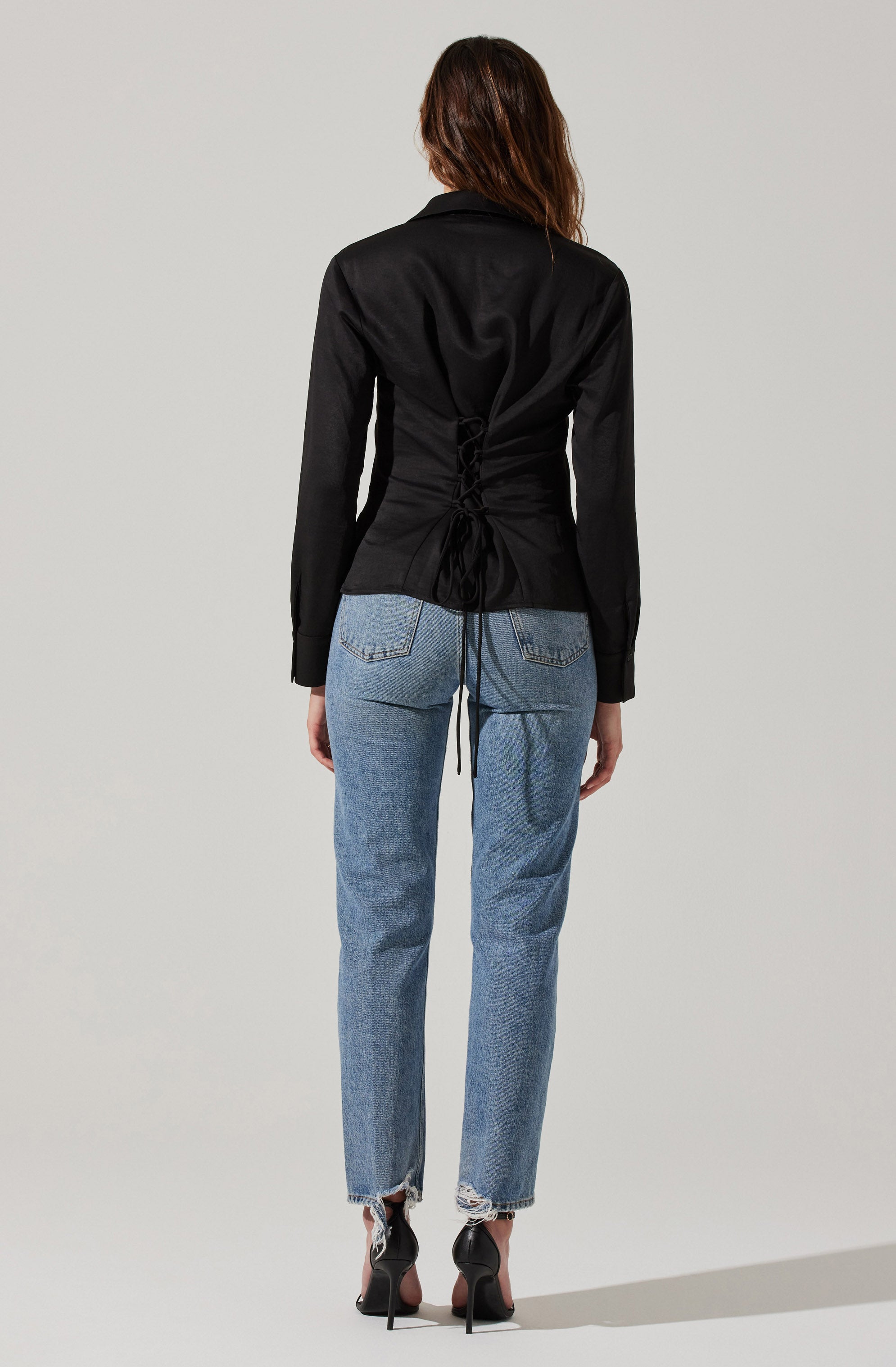 Tie Back Corset Button Up Top-Aljck