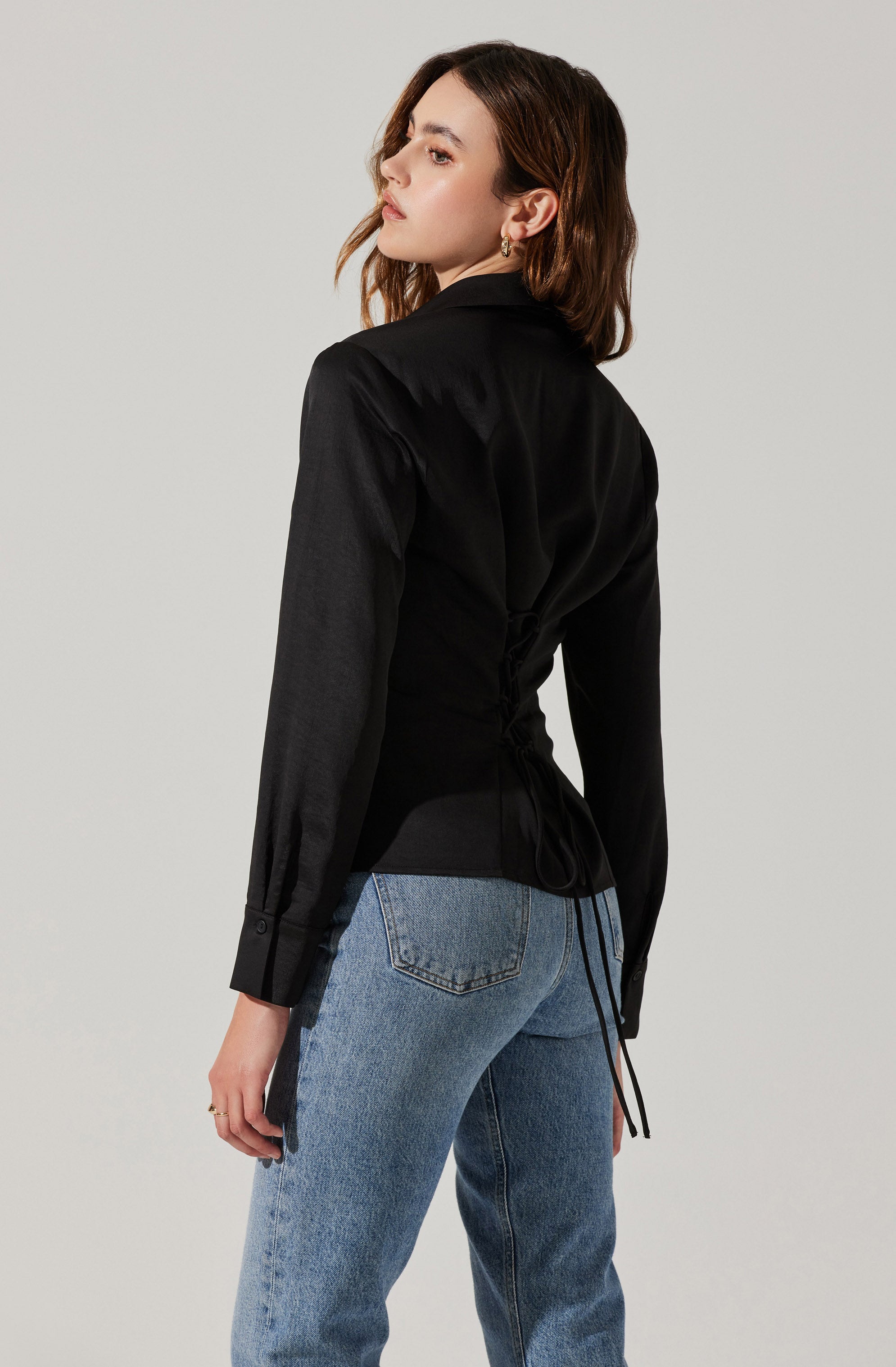 Tie Back Corset Button Up Top-Aljck