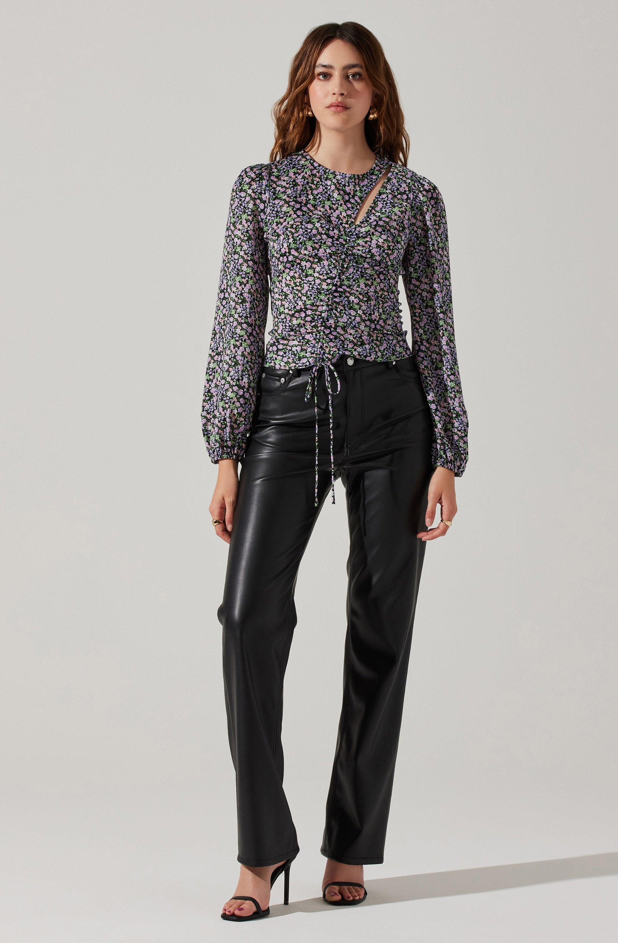 Asymmetrical Cutout Ruched Top-Aljck