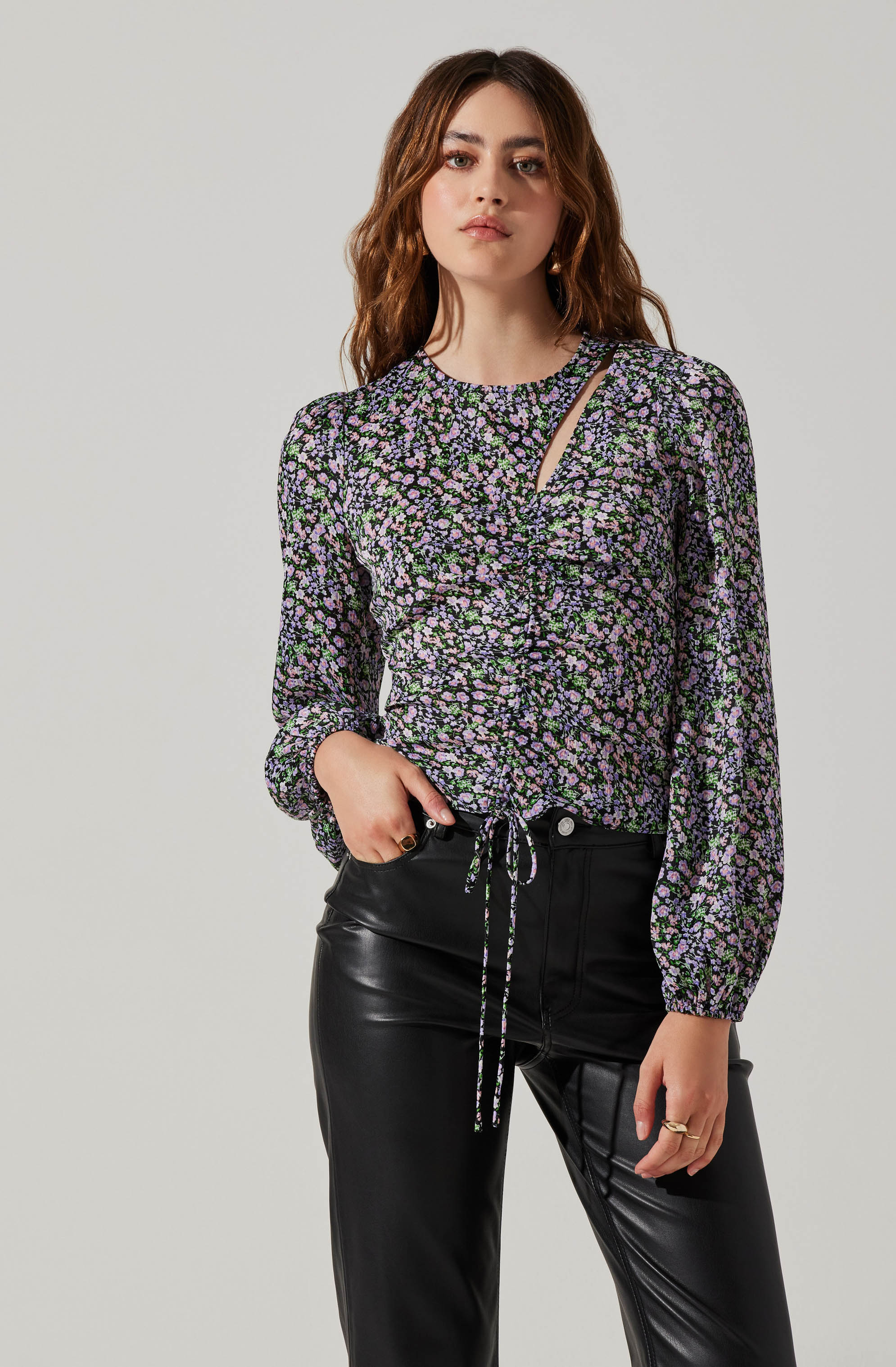 Asymmetrical Cutout Ruched Top-Aljck