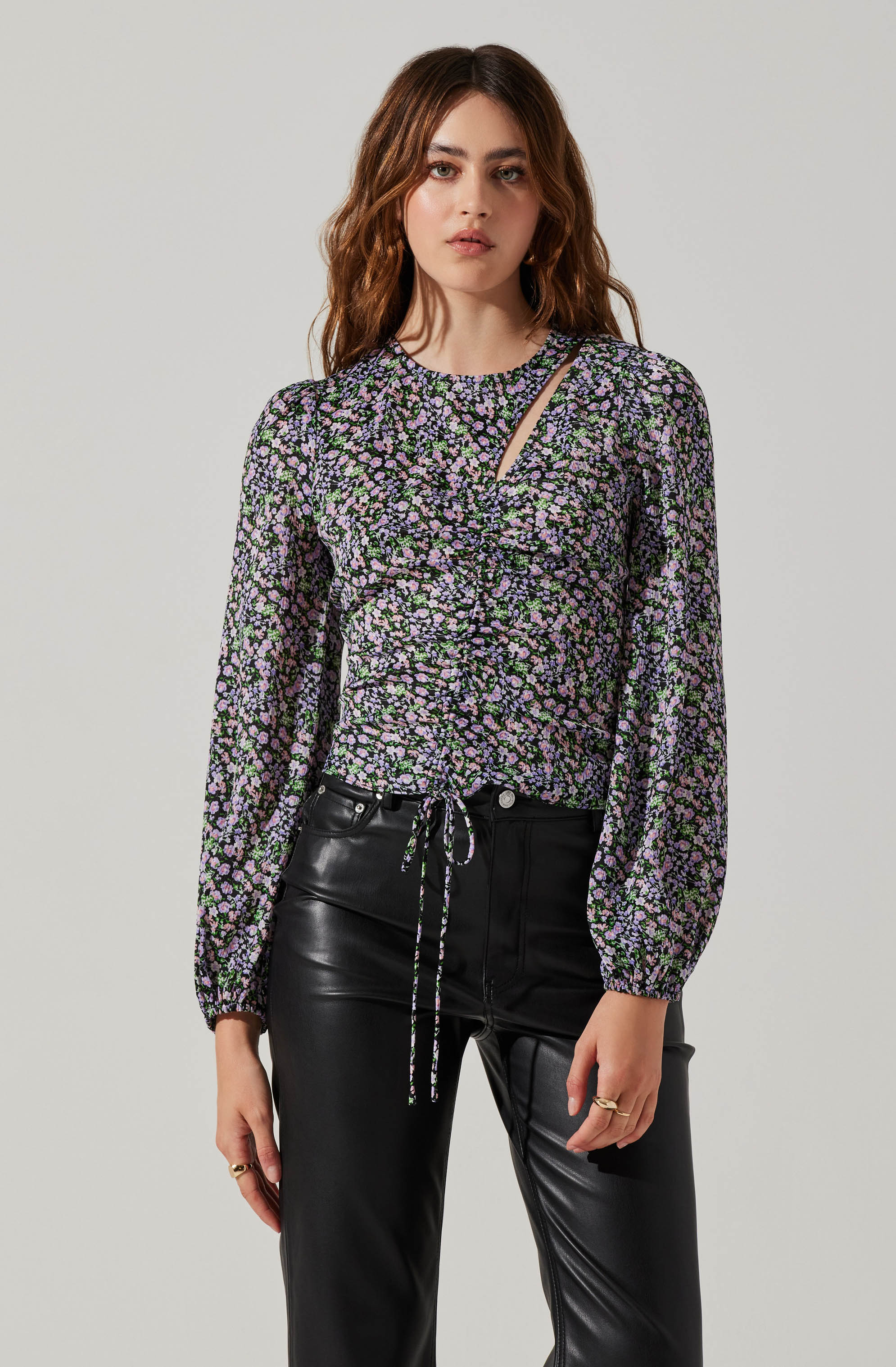 Asymmetrical Cutout Ruched Top-Aljck