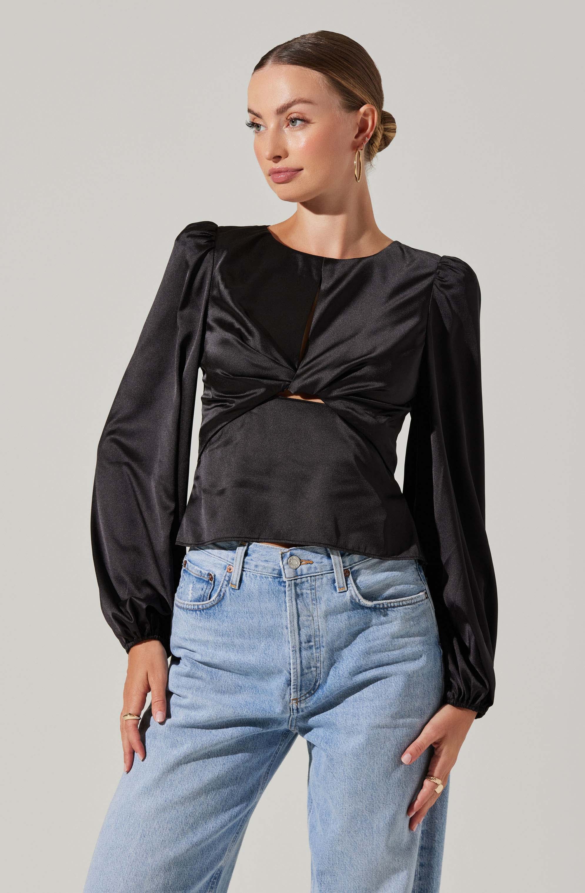 Bishop Sleeve Twist Top-Aljck